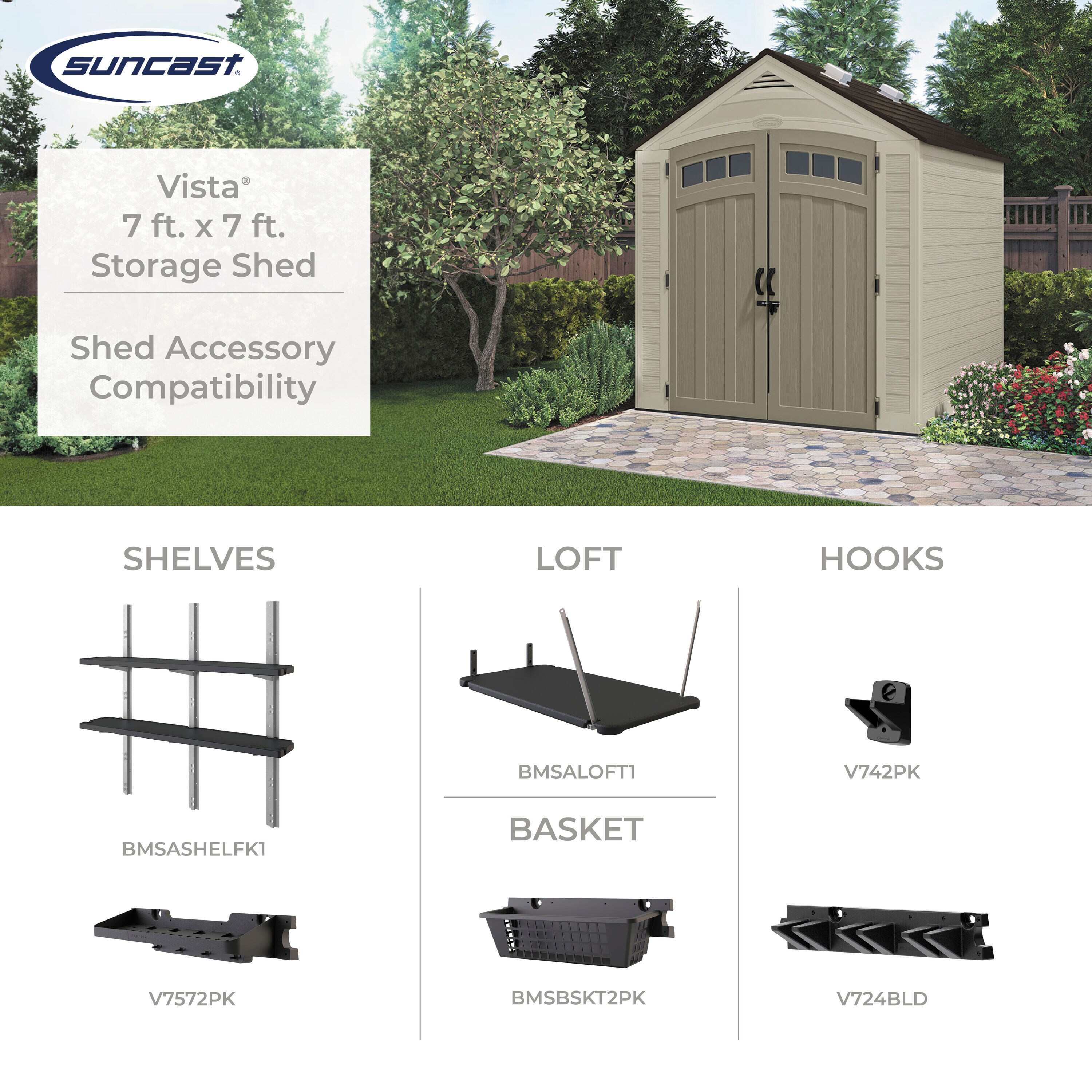 Beige 7x7 ft Resin Storage Shed with Windows