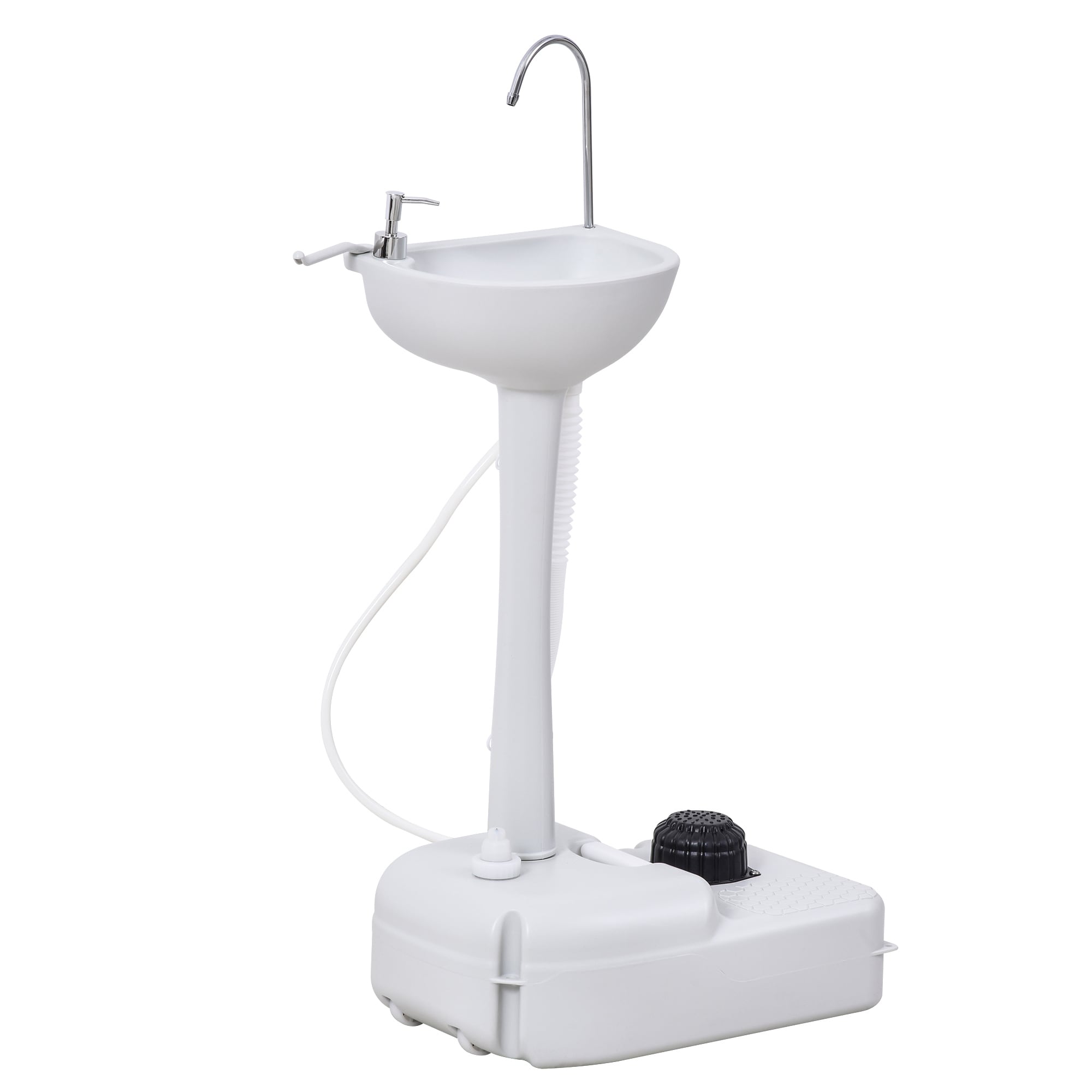Tinyhomie Portable Camping Sink Handwashing Station Basin with 4.5 Gallon Tank Rolling Wheels and Soap Dispenser for RV Outdoor Events Gatherings HDPE White #LW-WEM-2511