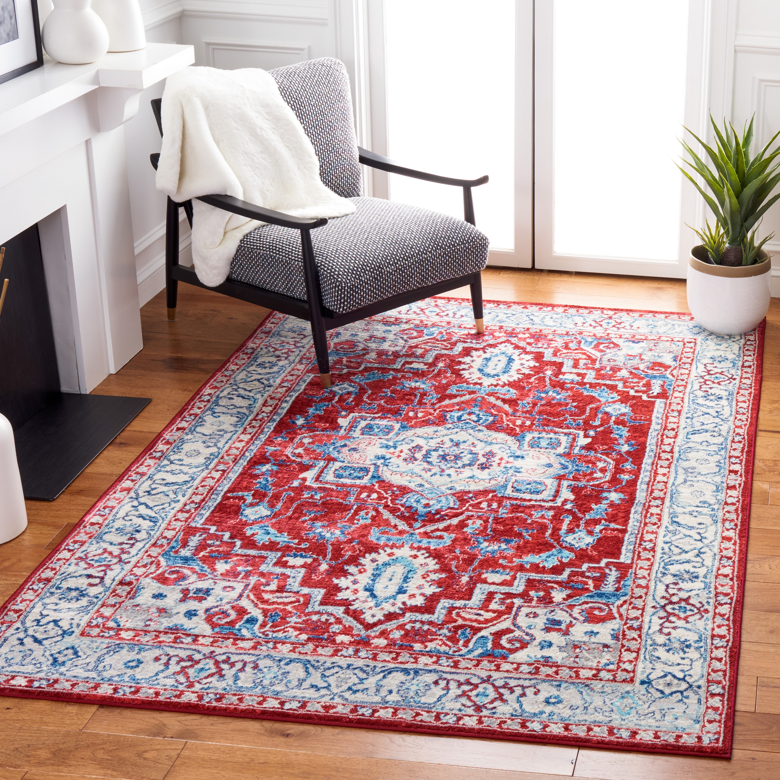 Safavieh BNT851Q-4 Brentwood Valeria 4 x 6 (ft) Loomed Polypropylene Red/Beige Rectangular Indoor Floral/Botanical Farmhouse/Cottage Area rug