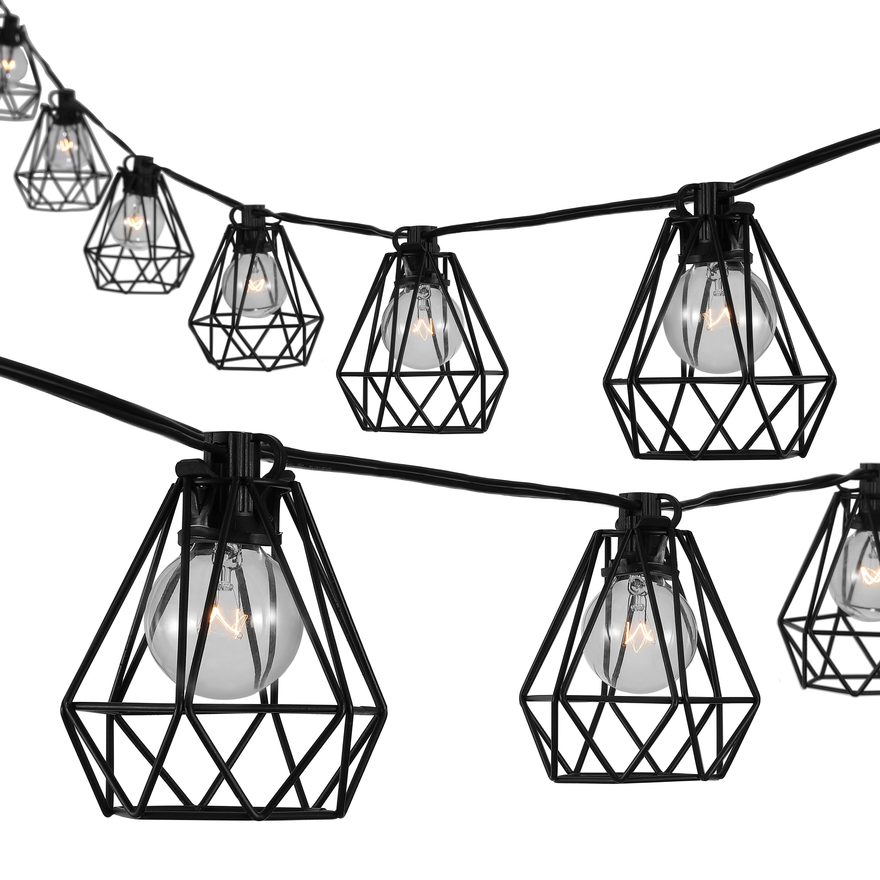 Black Diamond Cage LED Globe String Lights, 10 ft
