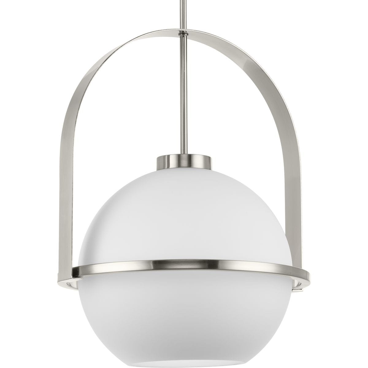 Progress Lighting P500359-009 Delayne 1 -Light Brushed Nickel Mid-century Opal glass Globe Medium Hanging Pendant light