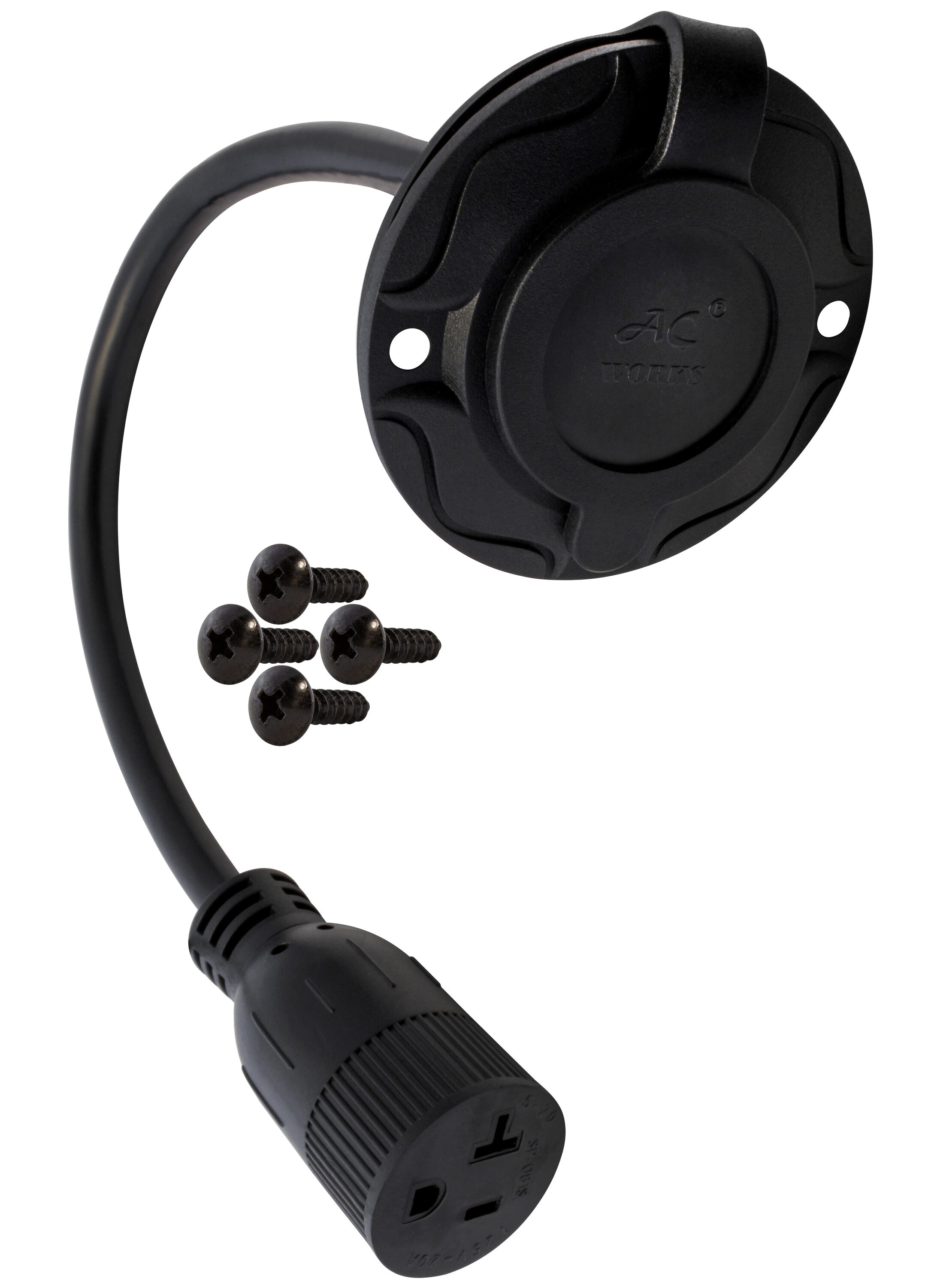 AC WORKS IN515520 1.5ft NEMA 5-15P Inlet to NEMA 5-20R 15 -Amp 3-wire grounding Single to single Black Basic Flexible Adapter