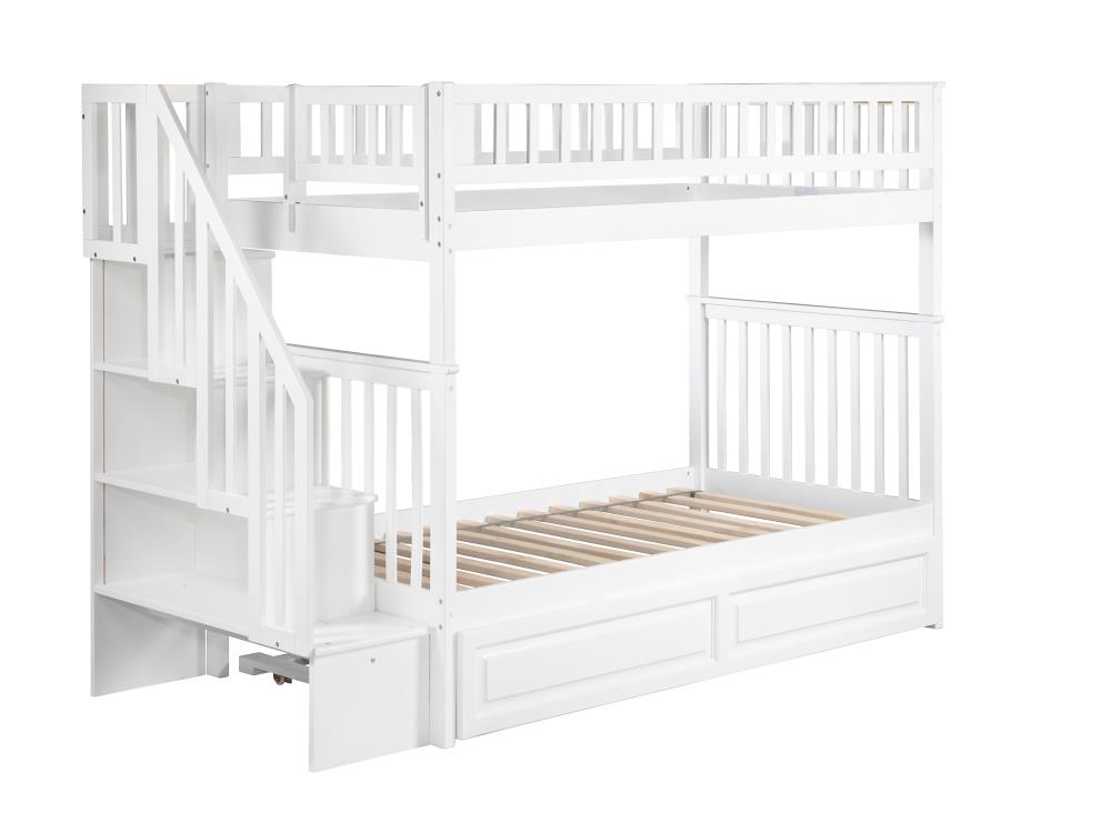 Afi Furnishings Woodland Staircase Bunk, Twin Over Bunk Beds With Trundle And Stairs