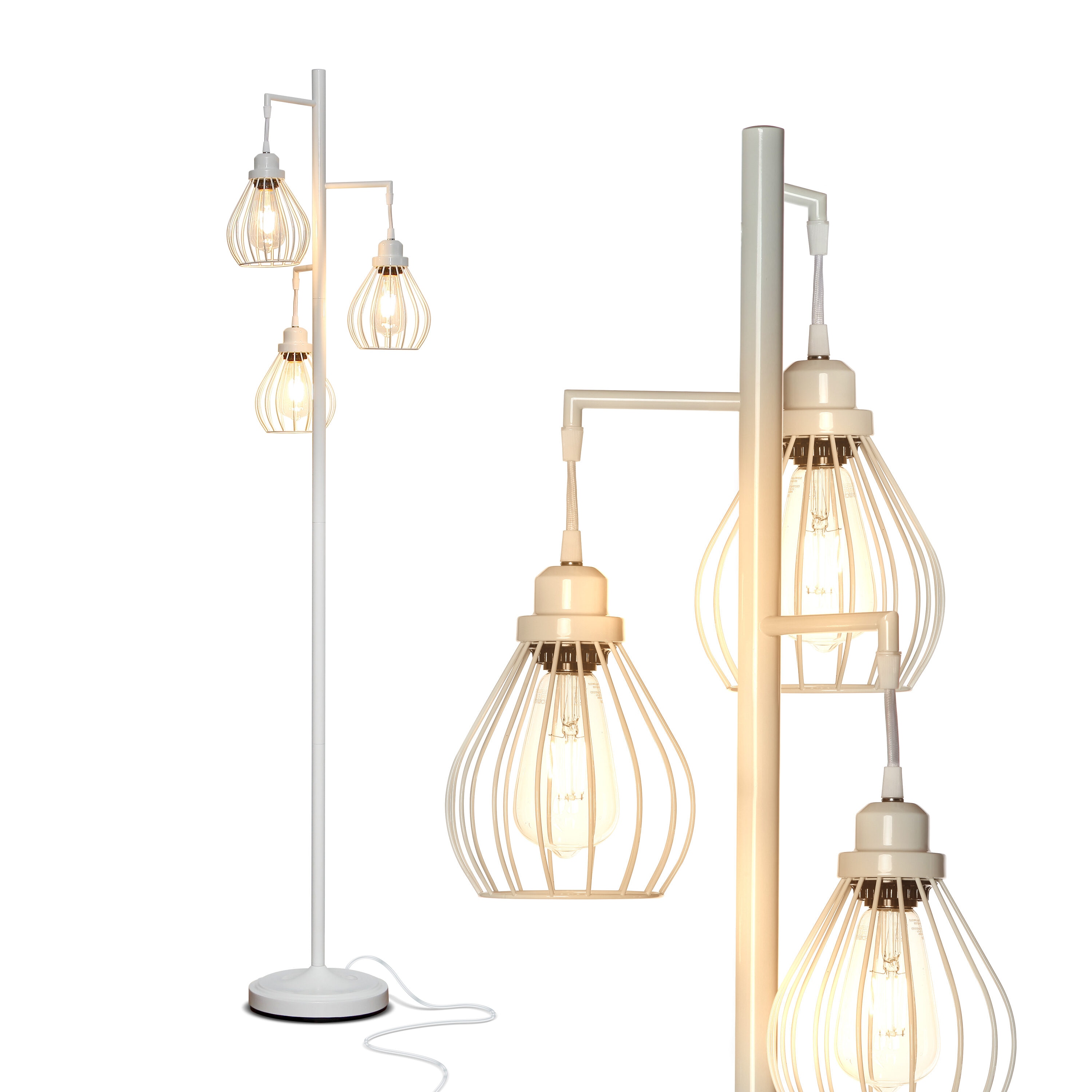 White Multi-Head Edison LED Floor Lamp with Teardrop Cages