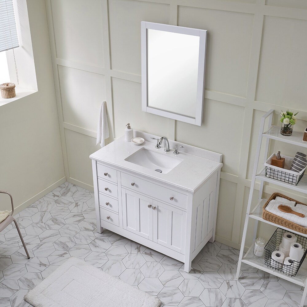 Newcastle 42" White Wood Bathroom Vanity with Marble Countertop