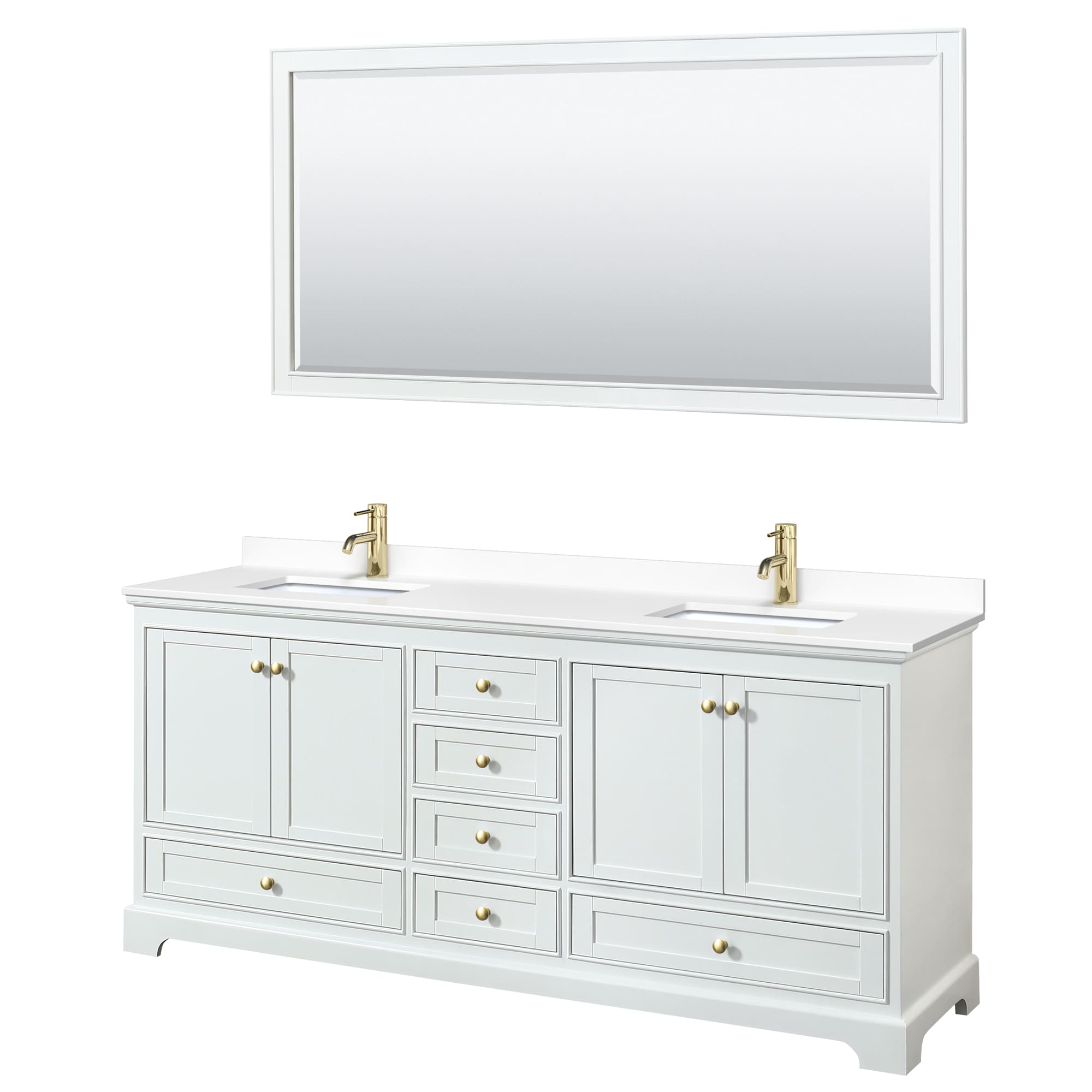 Wyndham Collection WCS202080DWGWCUNSM70 Deborah 80-in White with Brushed Gold Trim Undermount Double sink Bathroom Vanity with White Cultured Marble Cultured marble Top (Mirror Included)