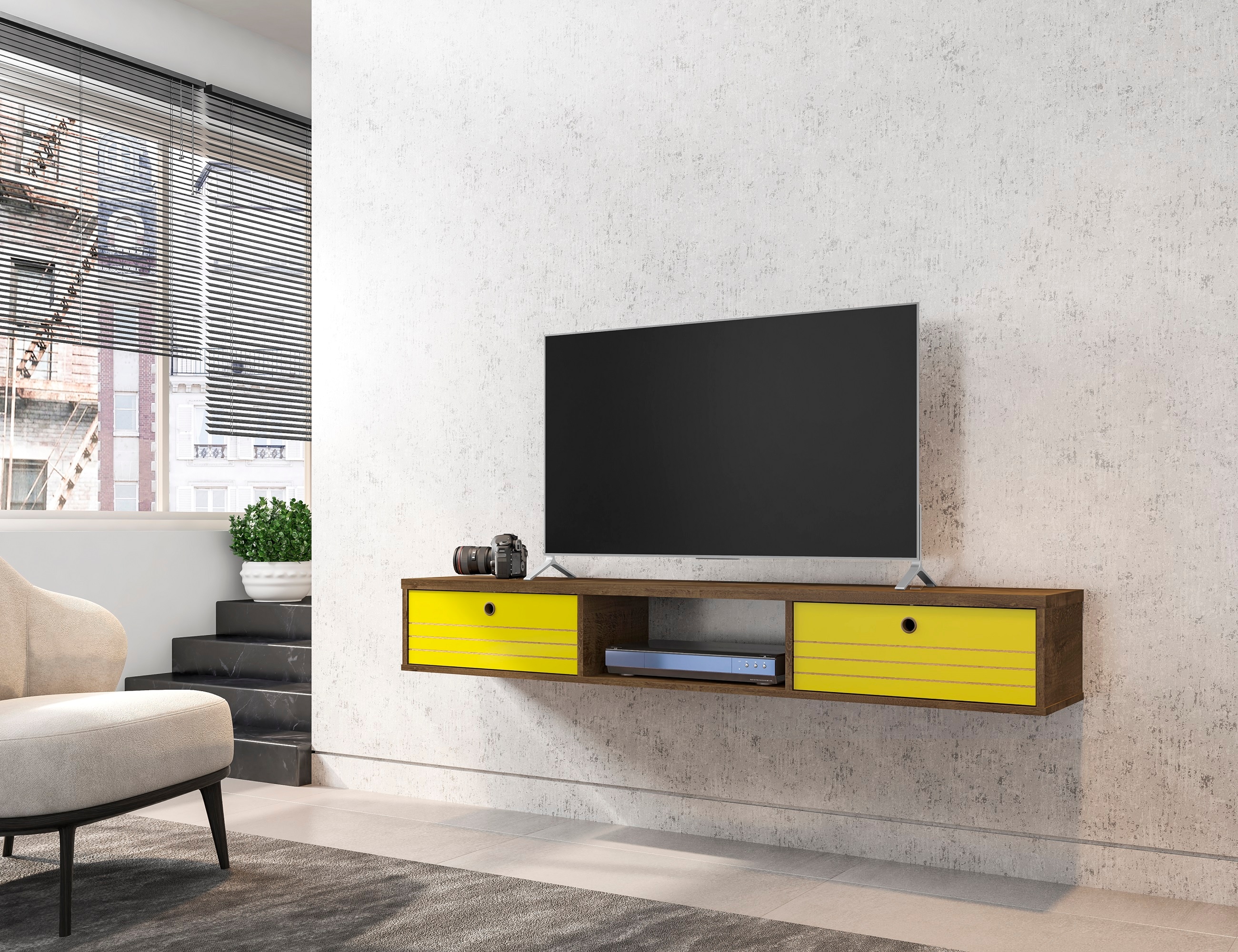 Manhattan Comfort 220BMC94 Liberty Modern/Contemporary Rustic Brown and Yellow TV panel ( Accommodates TVs up to 60-in )
