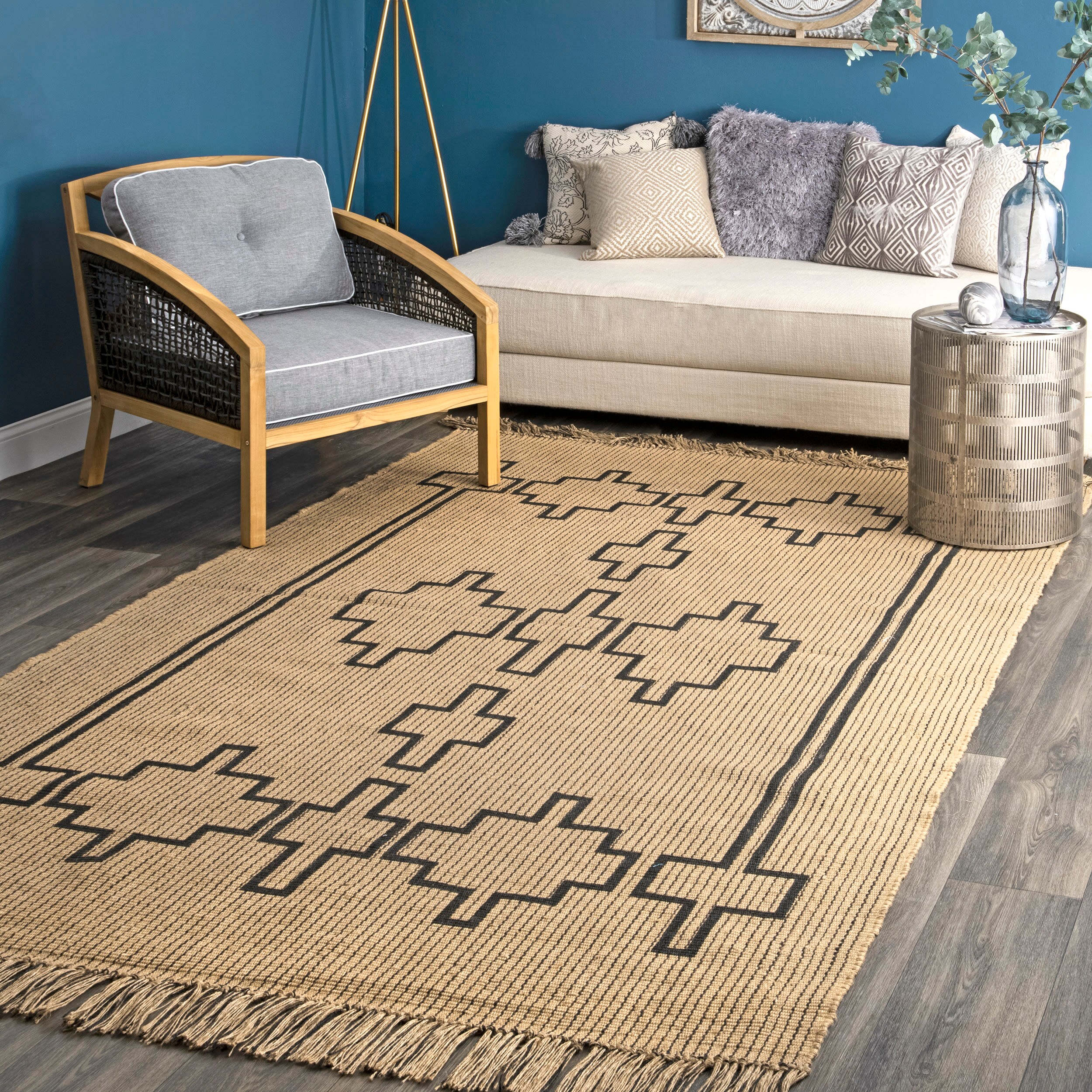 nuLOOM TASE02A-508 5 x 8 (ft) Jute Natural Rectangular Indoor Geometric Area rug