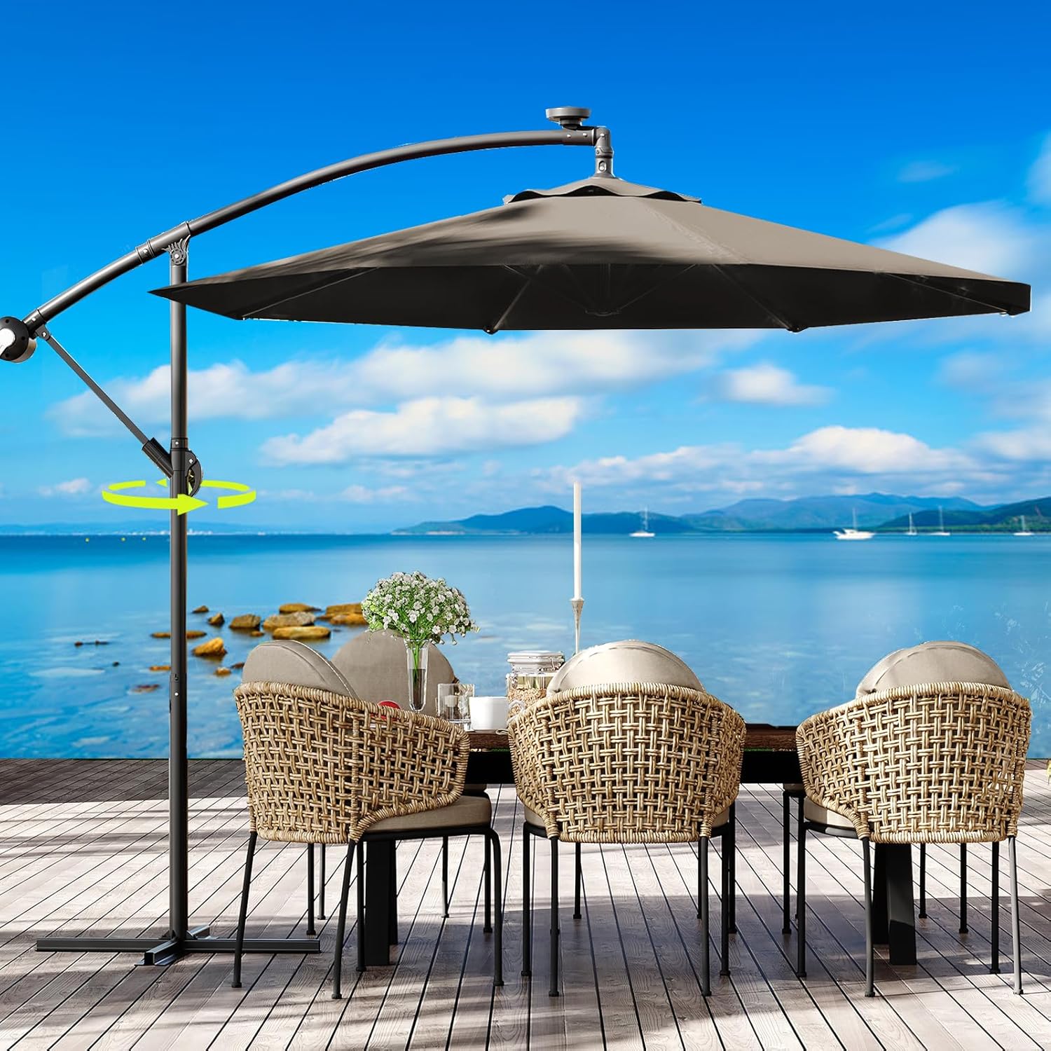 durable tilting patio umbrella 7.5' Octagon Crank Auto Tilt Essential Fiberglass The top vent promotes airflow for a cooler experience Forever Patio 9Ft. Octagon Auto