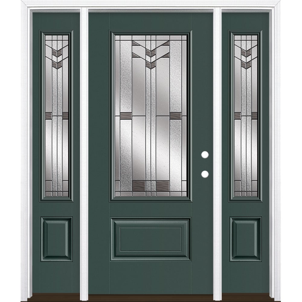Masonite 3420391 Frontier 64-in x 80-in x 4-9/16-in Fiberglass 3/4 lite Left-hand inswing Evergreen Painted Prehung Front Door with Sidelights with Brickmould Insulating core