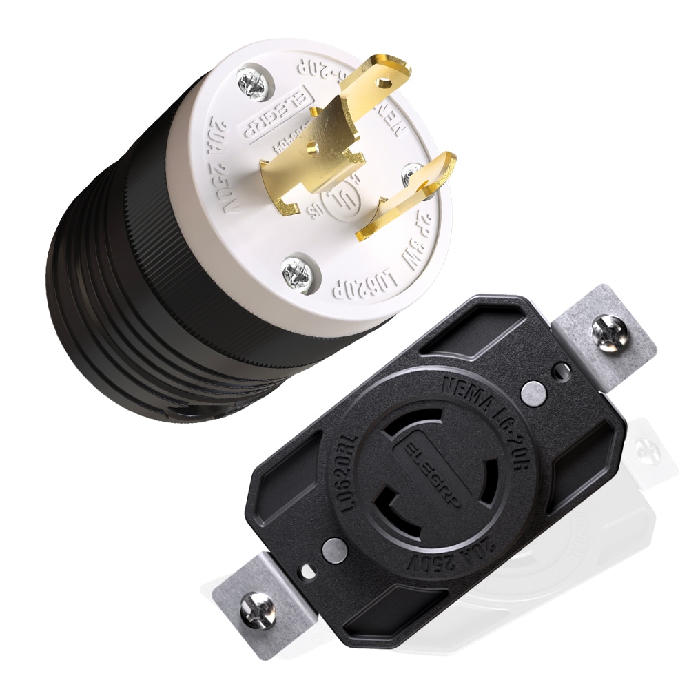 ELEGRP  1 Pack NEMA Locking Outlet and Plug Twist Lock Electrical Connectors 20 Amp 250V 2 Pole 3 Wire Grounding Receptacle and Plug Set Industrial Grade Heavy Duty UL Listed