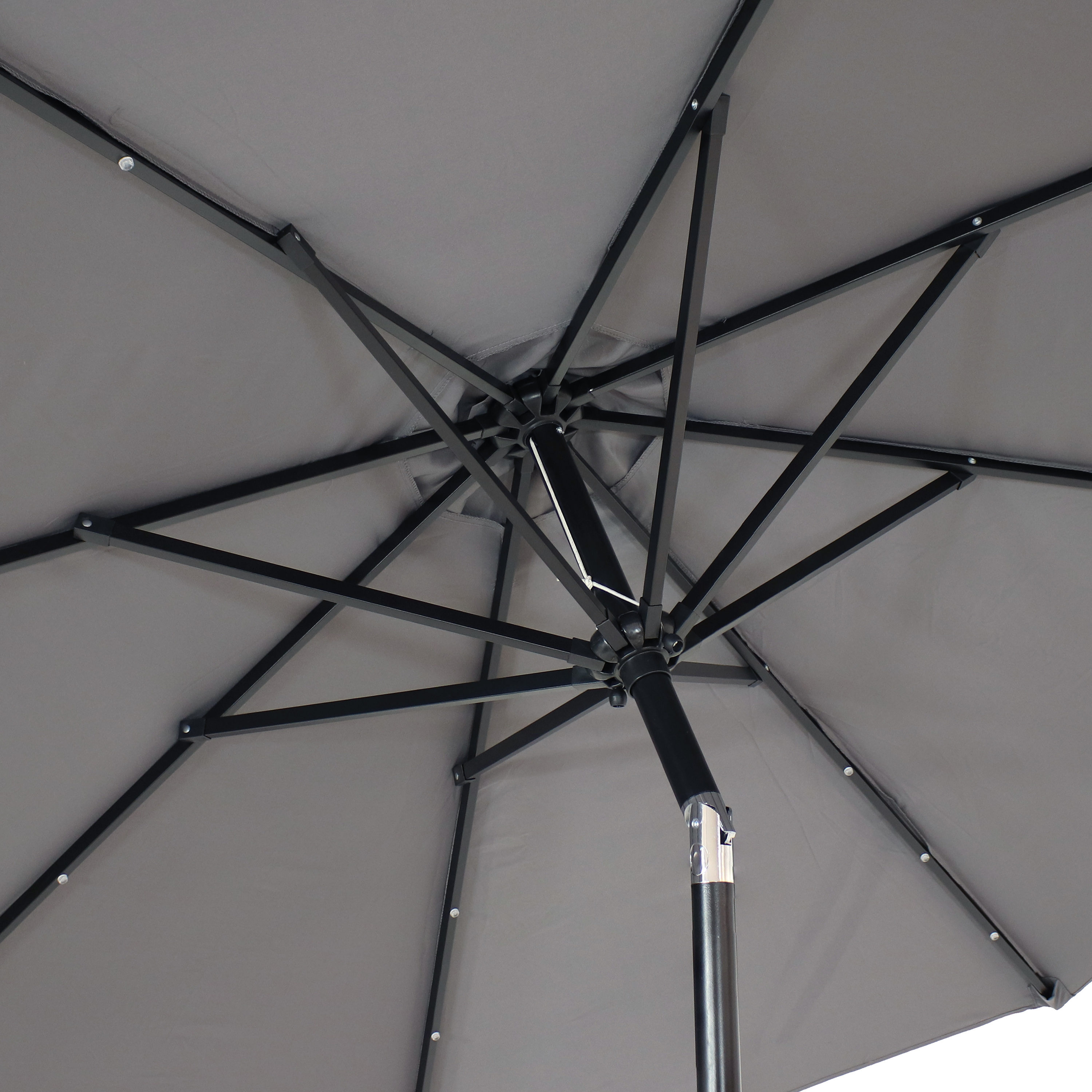 Gray 9-Foot Aluminum Market Patio Umbrella with Solar LED Lights