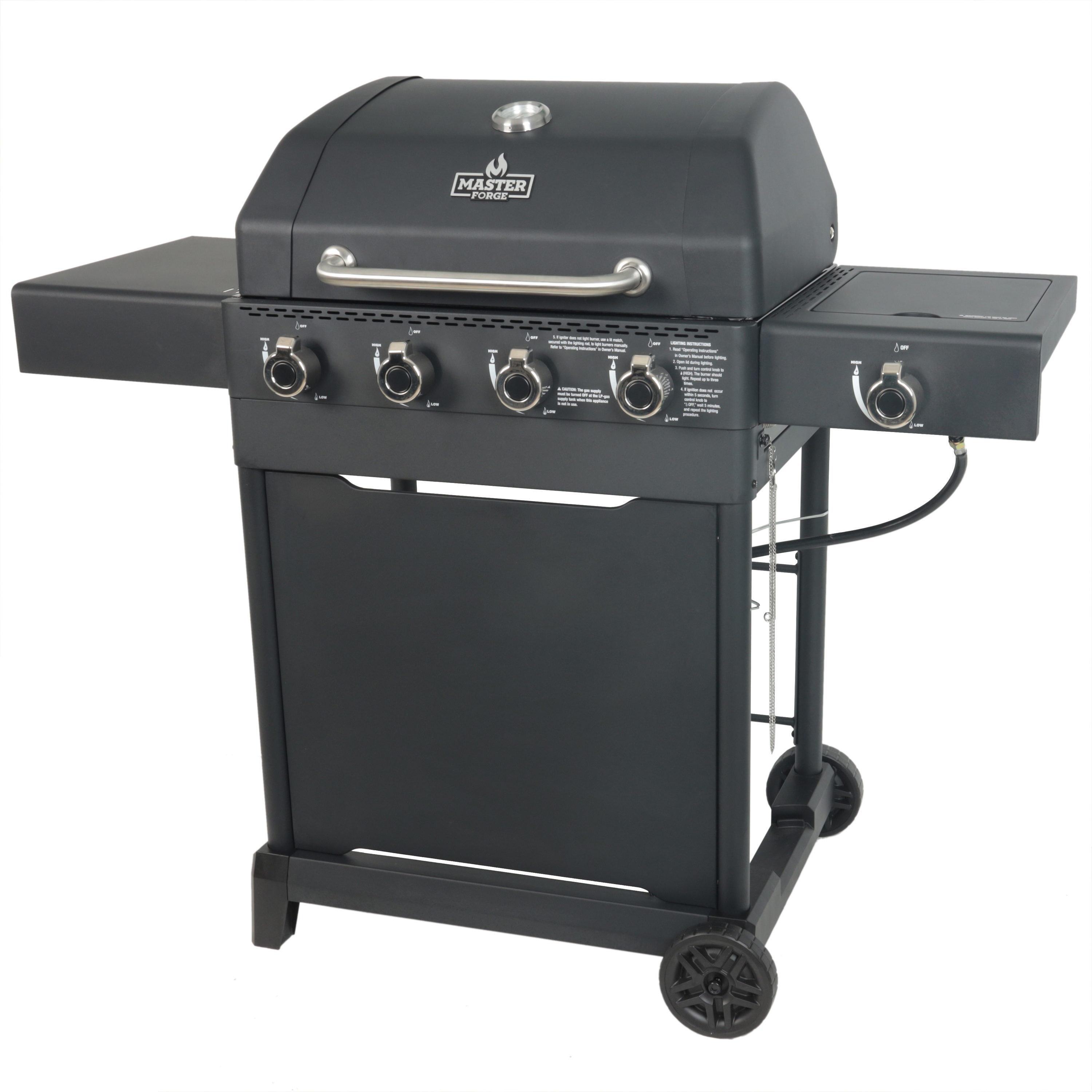 Master Forge Black/Powder Coated 4-Burner Liquid Propane Gas Grill with ...