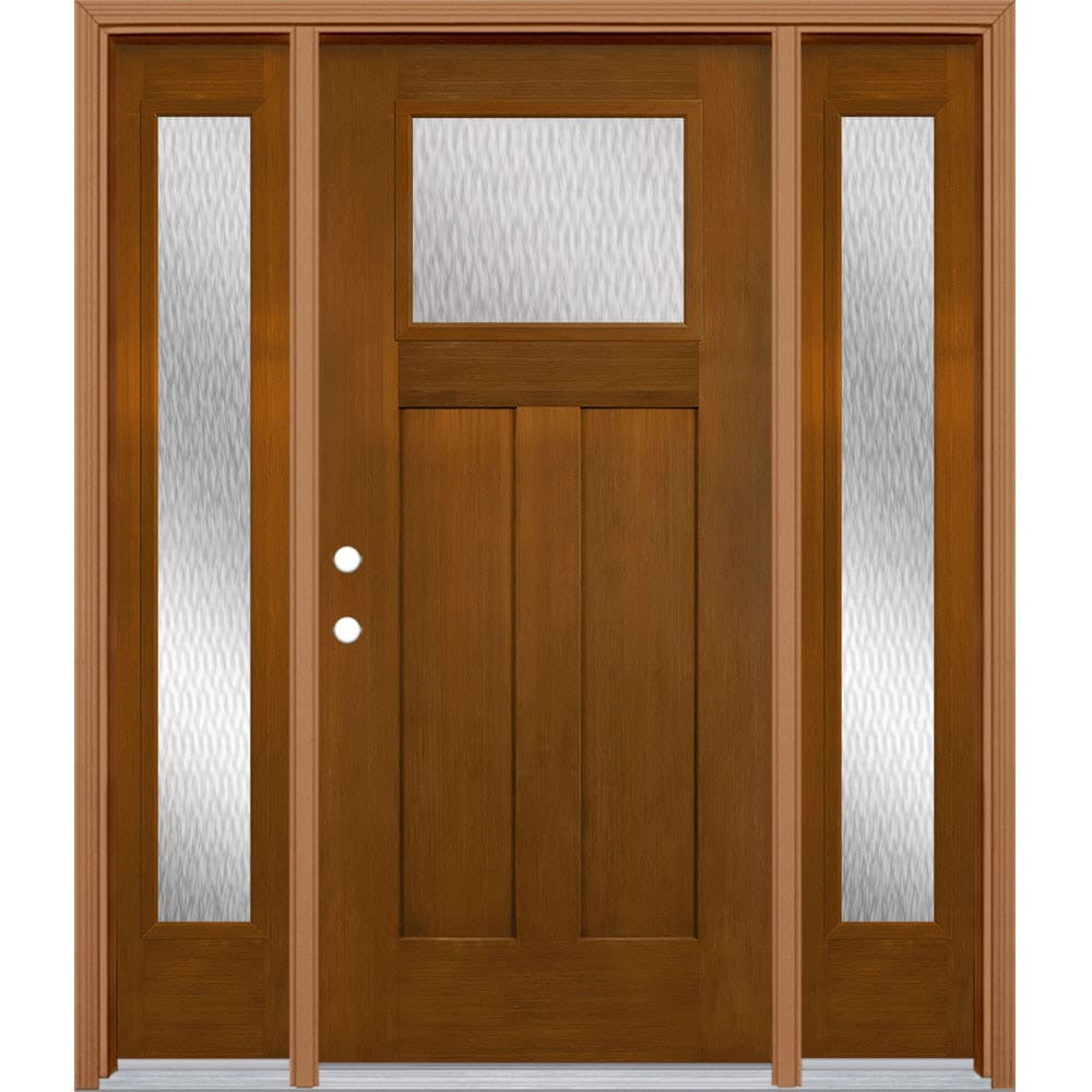 Masonite 627854 64-in x 80-in x 4-9/16-in Fiberglass Craftsman Right-hand inswing Woodhaven Stained Prehung Front Door with Sidelights with Brickmould Insulating core