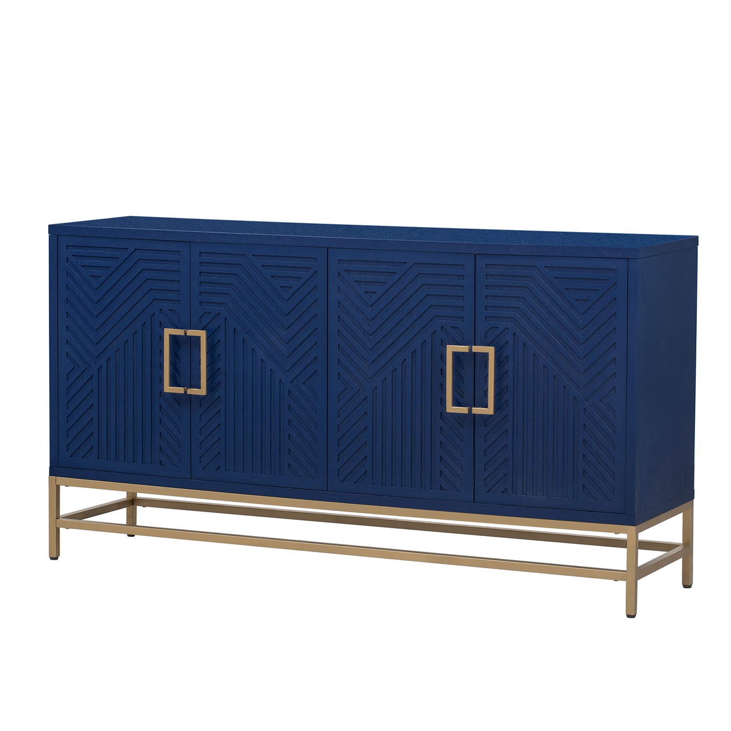 JIMSMAISON This sideboard buffet cabinet features a navy cabinet body with gold metal legs, compact look is very suitable for small space
