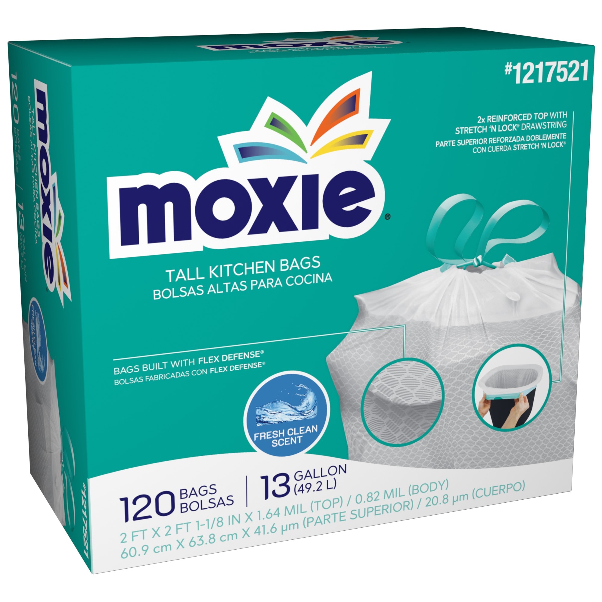 MOXIE LWM13XHFN120W-F 13-Gallons Fresh Clean Scent White Indoor Plastic Kitchen Drawstring Trash Bag 120 -Count