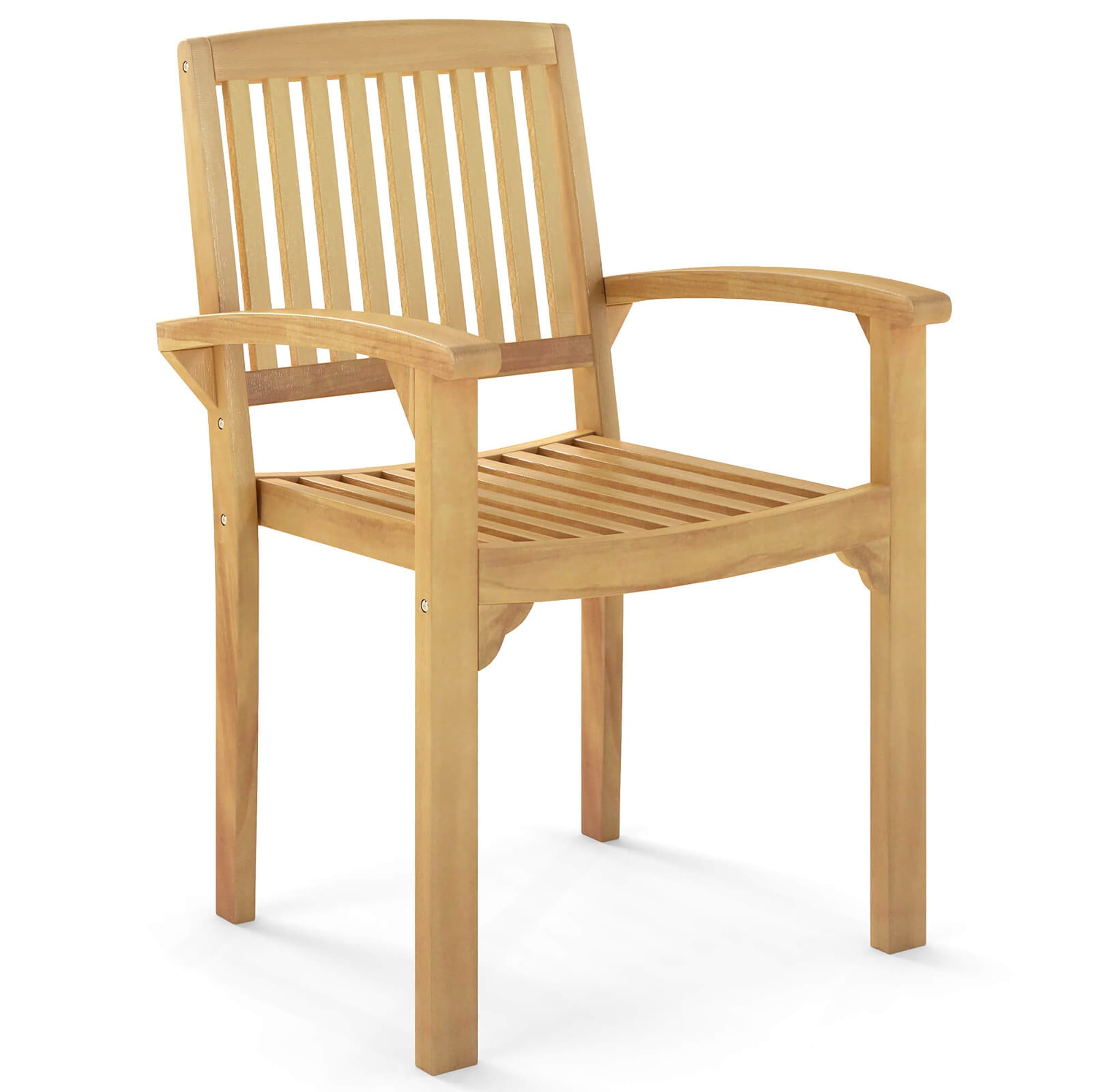 Costway HCST07899 Set of 2 Natural Wood Frame Stationary Balcony Chairs with Slat Seat