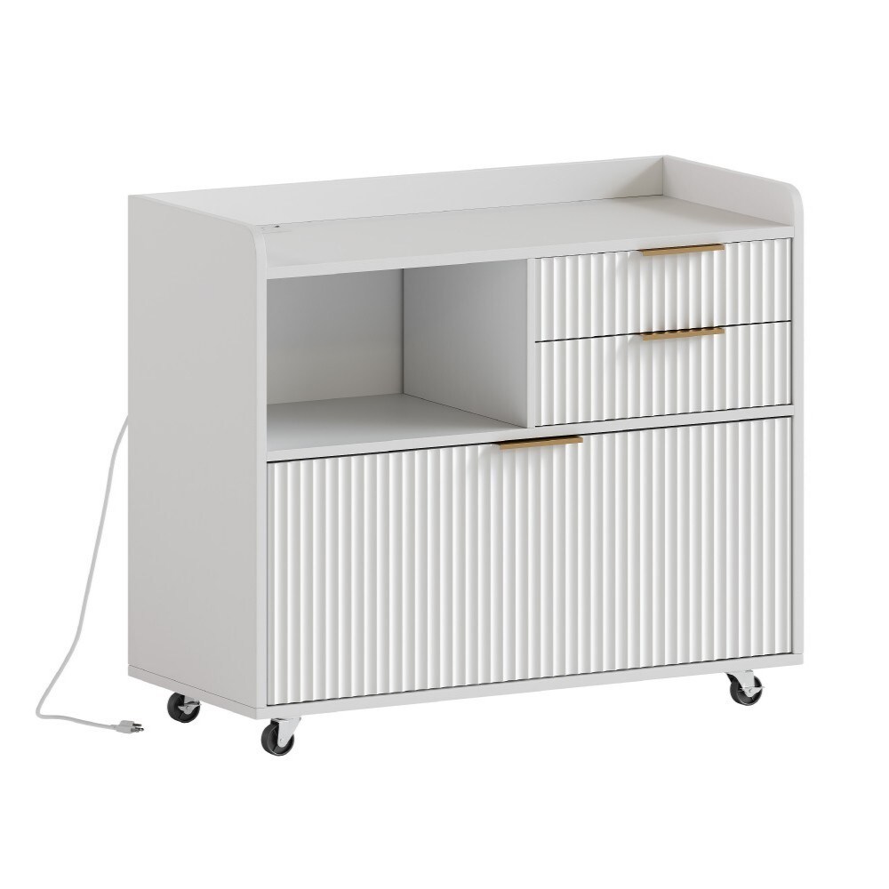 Beedesign Mobile File Cabinet with Charging Station and 3 Drawers White ...