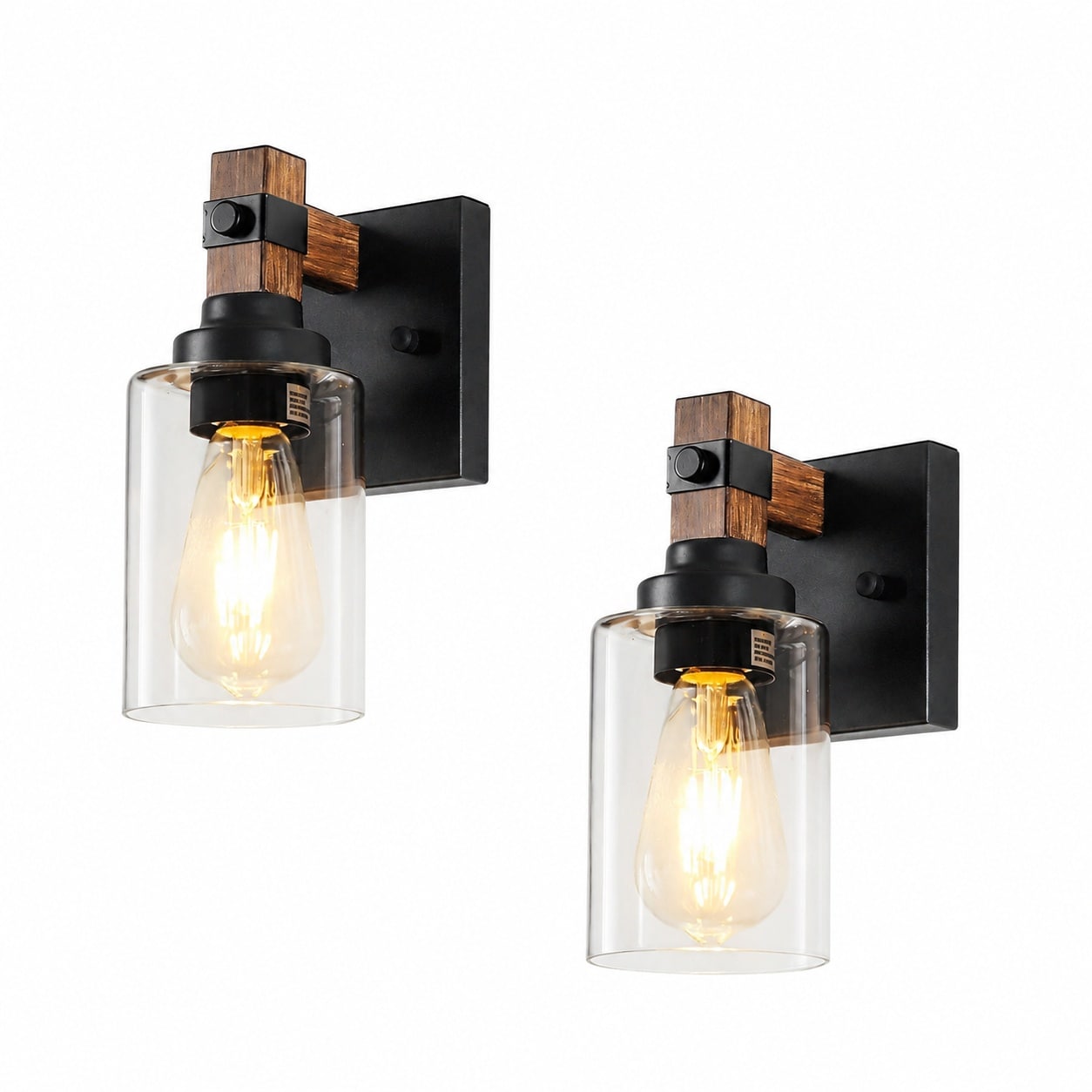 Aoibox  Matte Black Farmhouse Wall Sconce Set of 2 with Clear Glass Shade E26 Base Up or Down Mount for Bath