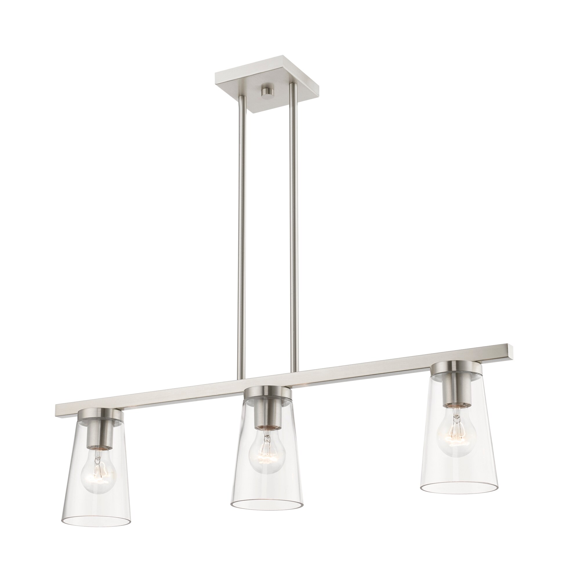 Brushed Nickel 3-Light Linear Chandelier with Clear Glass Shades