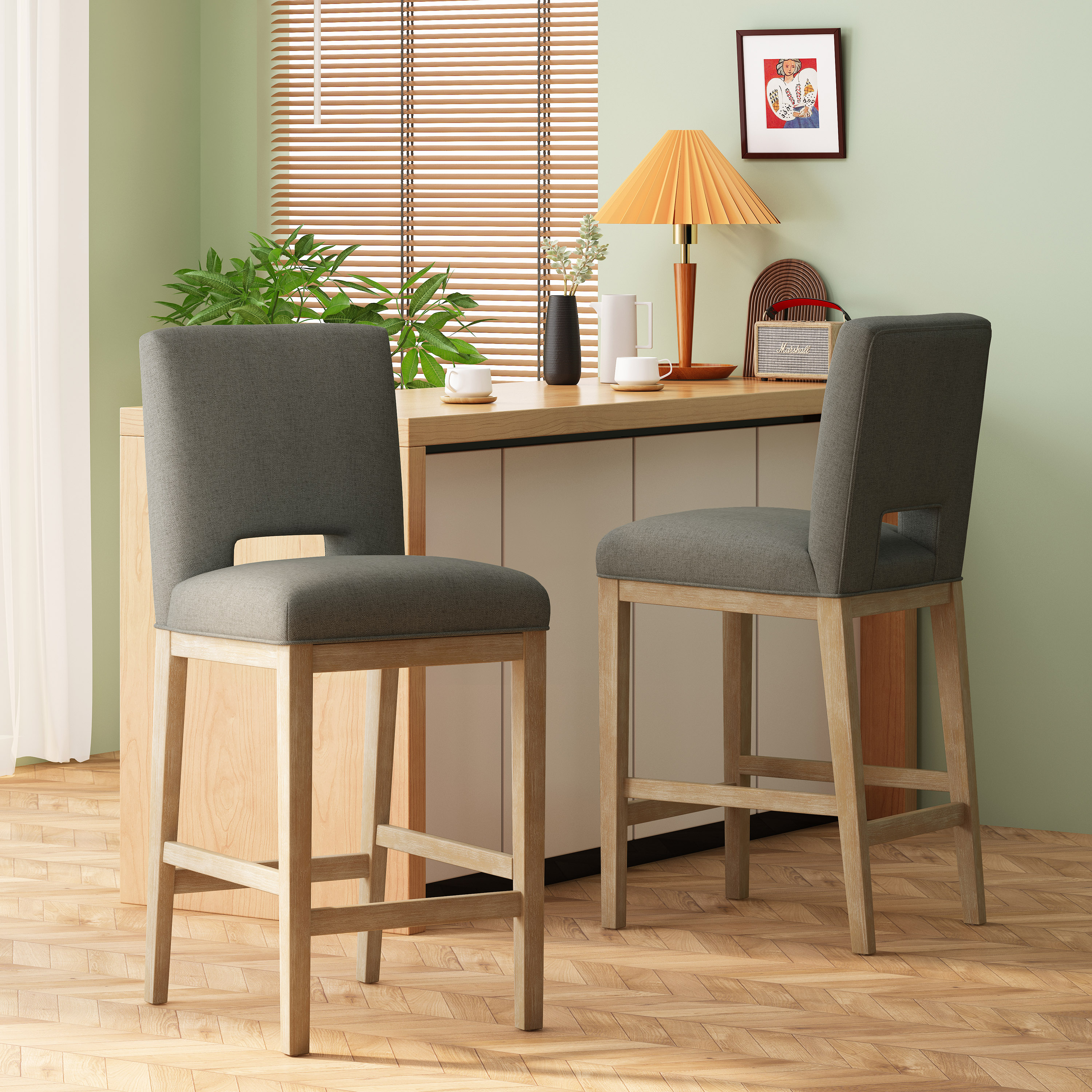Christopher Knight Home 317557 Silas Modern Upholstered Counter Stool with Wood Legs Grey