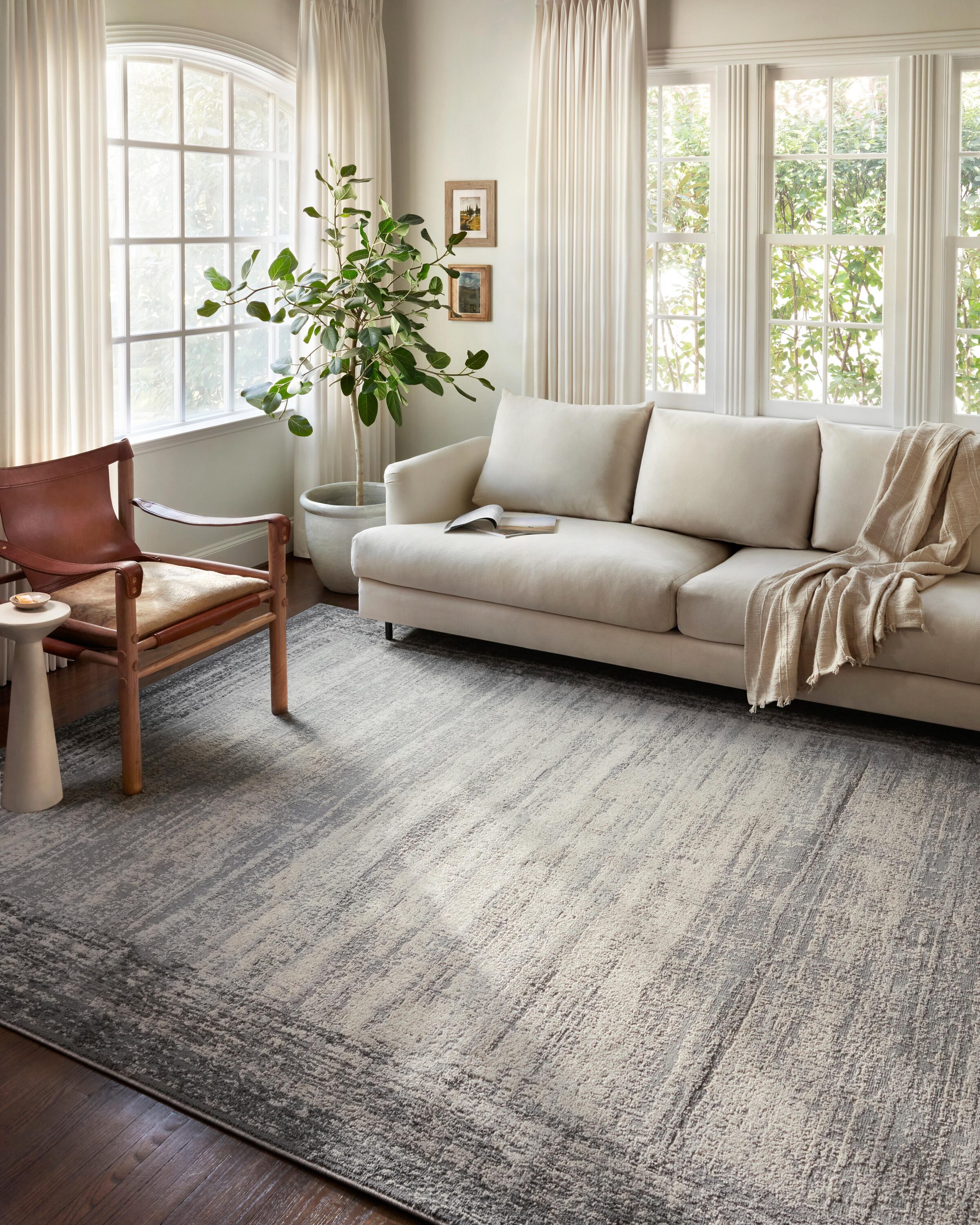 Austen Abstract Pebble & Charcoal Stain-Resistant Area Rug 6'7" x 9'2"