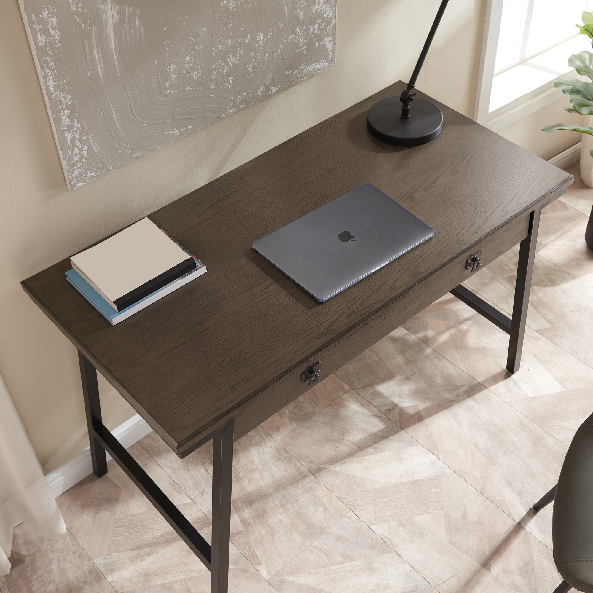 Empiria Medium Gray and Matte Black Poplar Wood Desk with Keyboard Tray