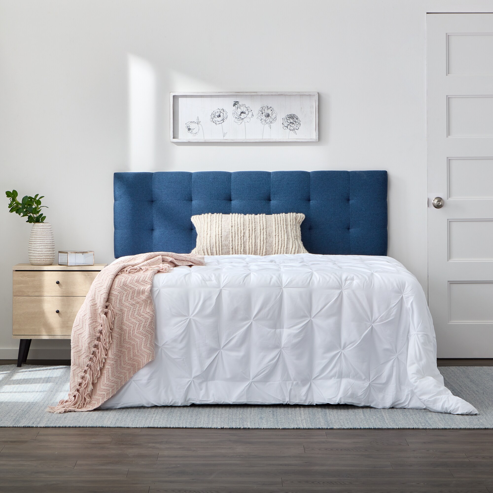 Brookside Kaylee Square Tufted Navy Twin Upholstered Headboard In The ...