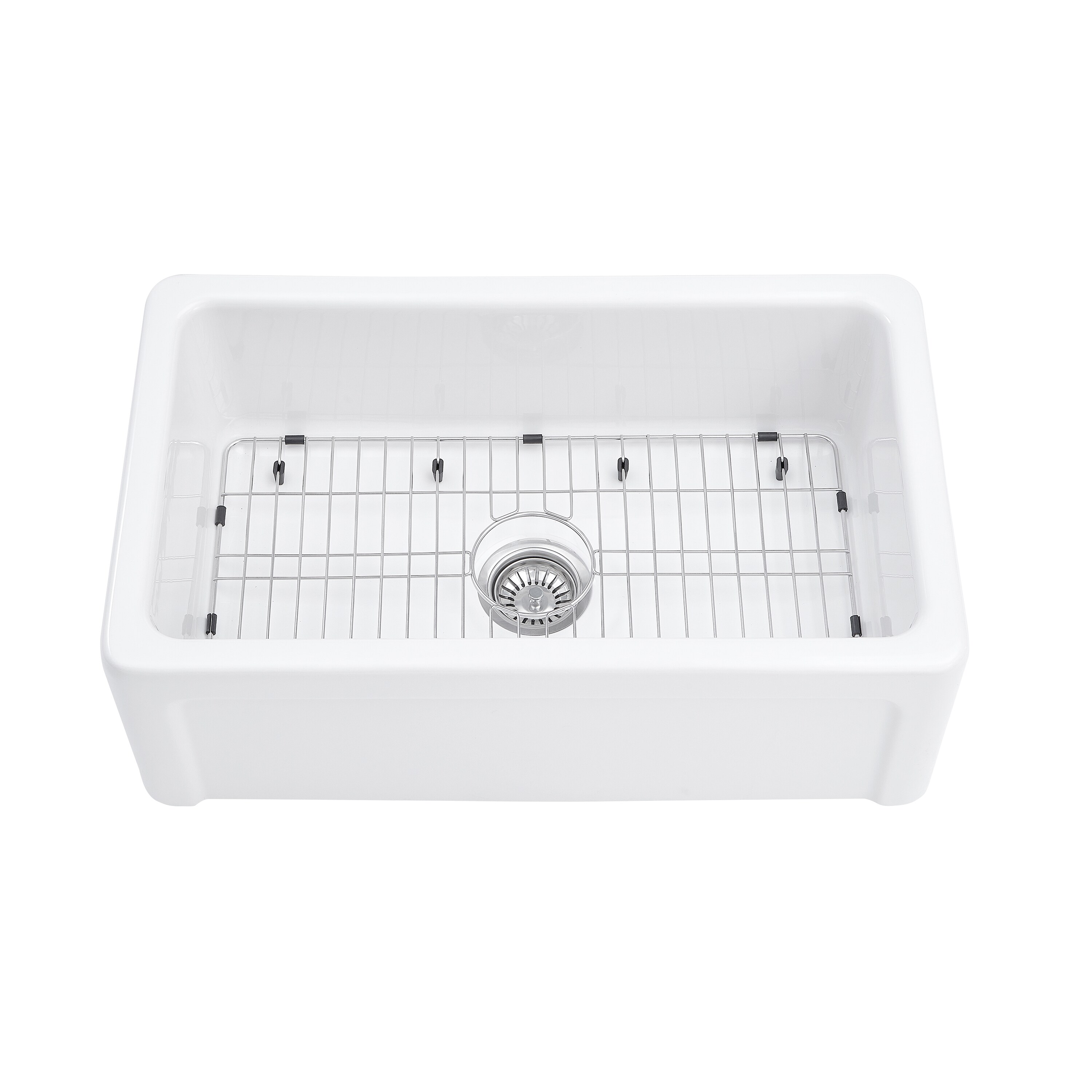 allen + roth Farmhouse Apron Front 30-in x 18-in White Fireclay Single Bowl Kitchen Sink