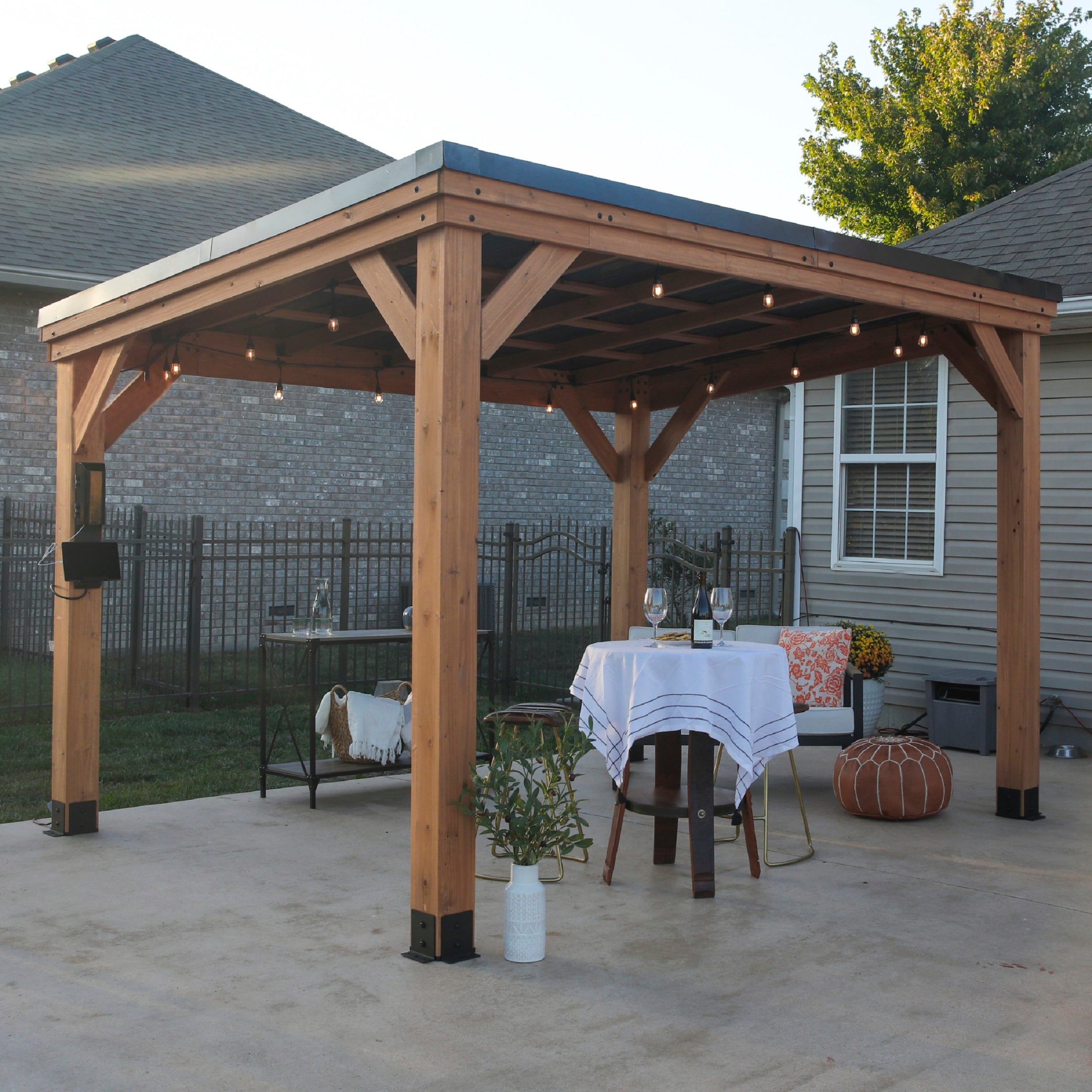 Backyard Discovery 2306073COM 9-ft x 12-ft Brown Rectangle Gazebo with Hardtop Steel Roof