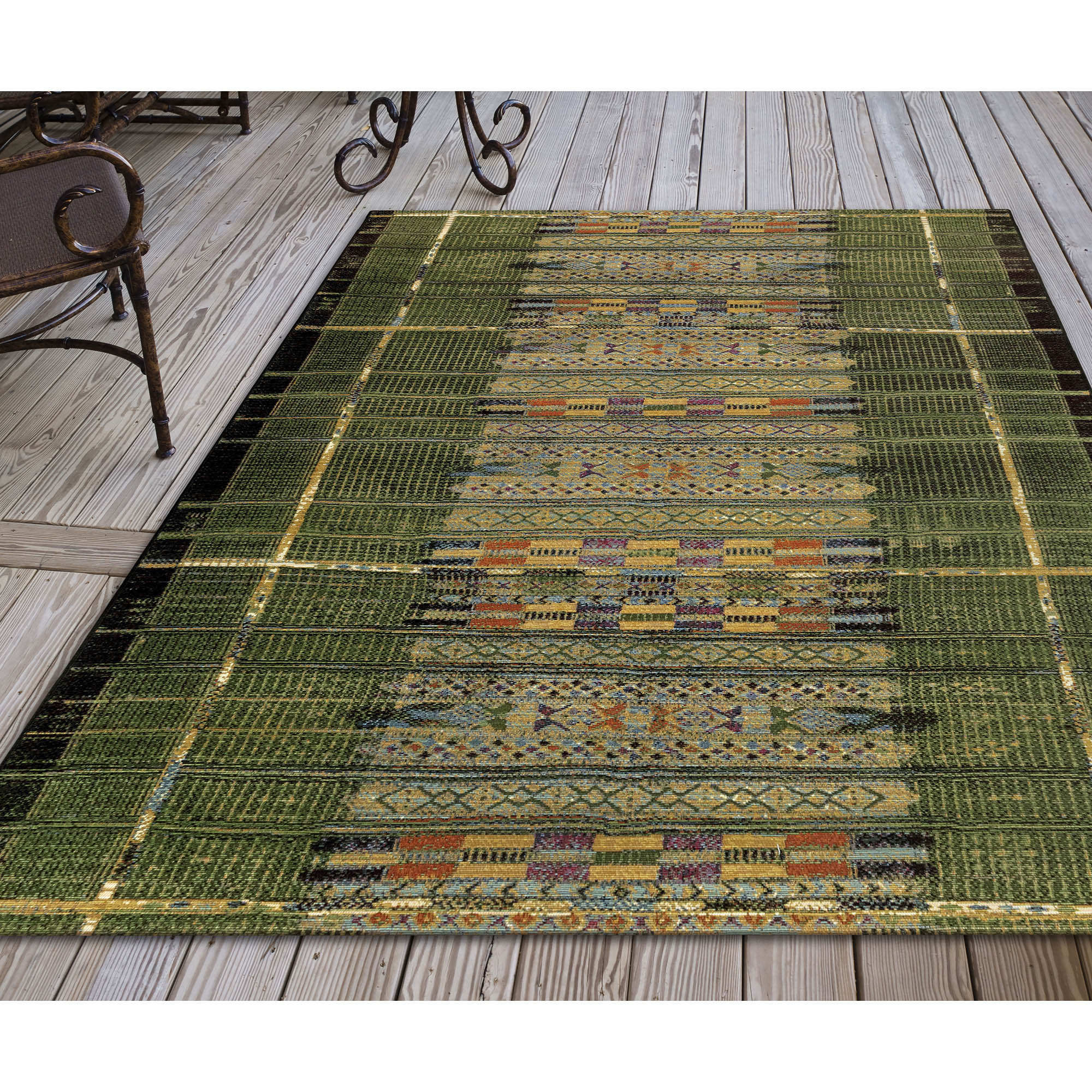 Liora Manne MNA45805706 Marina 3 x 5 (ft) Polypropylene Green Rectangular Indoor/Outdoor Stripe Bohemian/Eclectic Area rug
