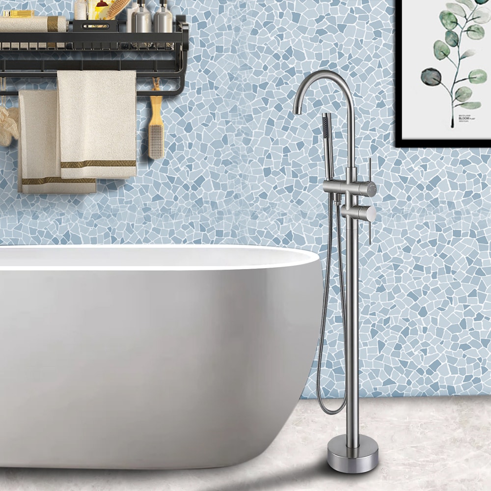 Chrome Freestanding Bathtub Faucet with Handheld Shower
