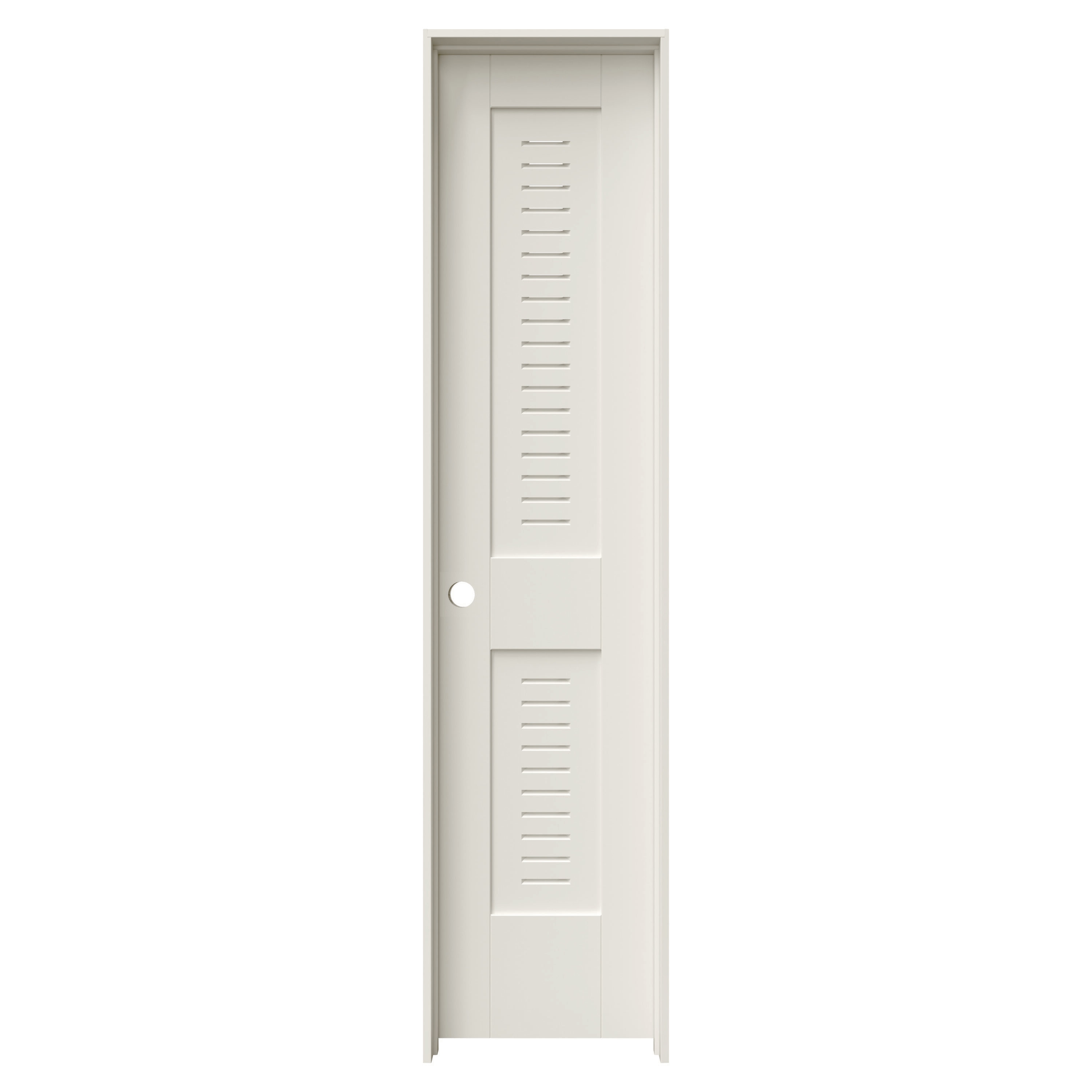 JELD-WEN LOWOLJW254300013 18-in x 80-in Primed Solid core Louver Right hand Textured Primed MDF Flat Jamb Single Prehung Interior Door