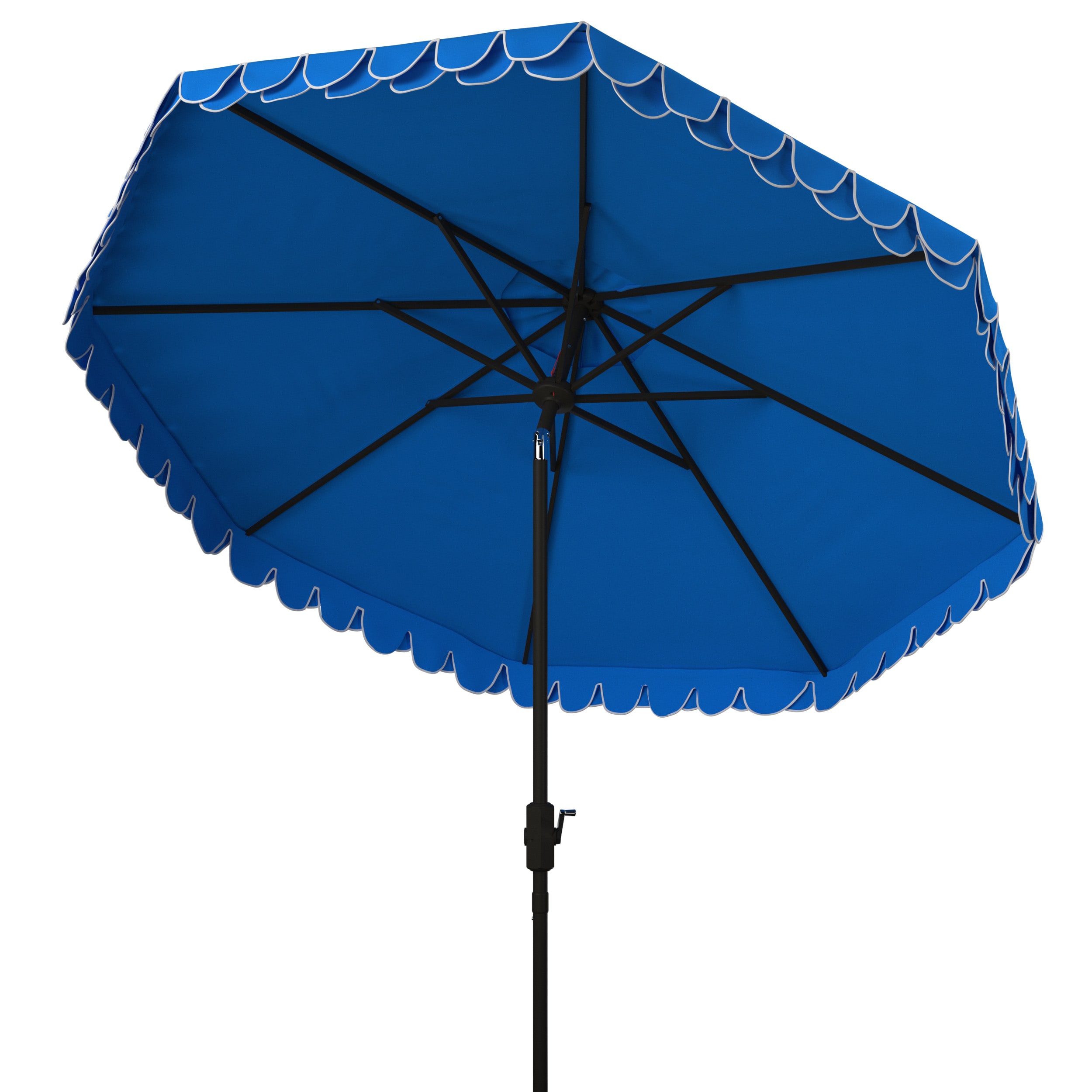 Navy and White 9ft Auto Tilt Patio Umbrella with Scalloped Edges