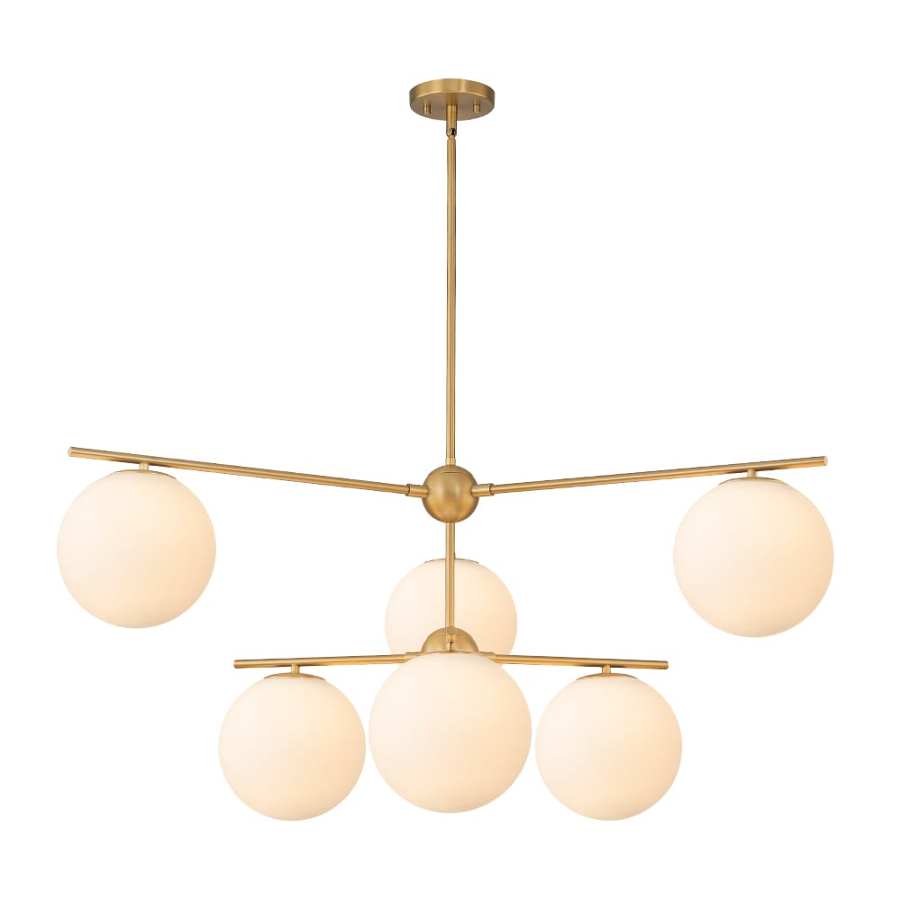 Wonderindoor 6 -Light Brushed Gold Opal glass Metal Chandelier
