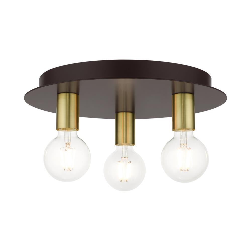 Hillview Satin Brass and Bronze 3-Light Flush Mount Ceiling Fixture