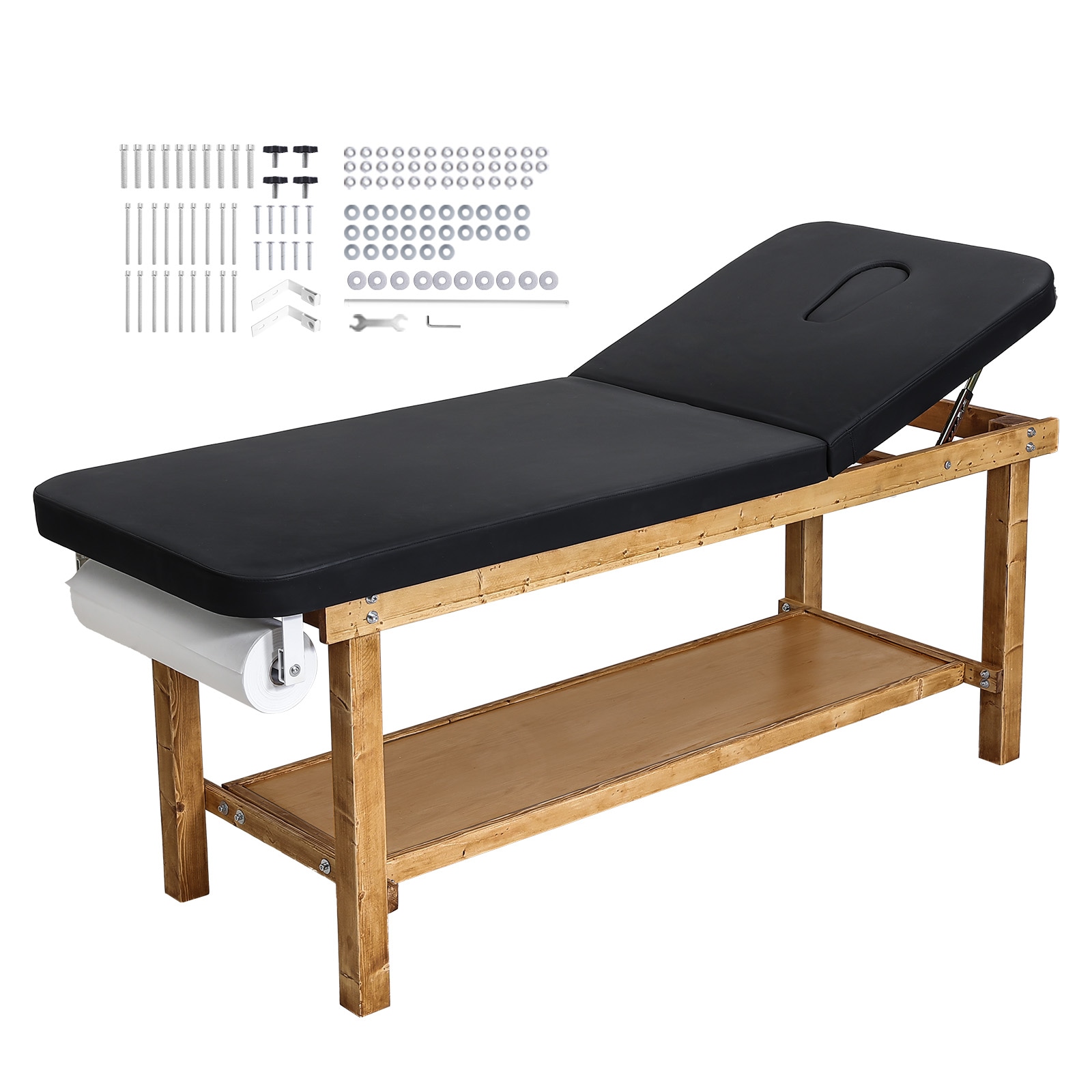 VEVOR Medical Exam Table Wooden Framed Medical Examination Bed Physical Therapy Exam Table with Adjustable Backrest Storage Shelf and Paper Roll Dispenser for Hospitals Clinics Rehab Centers 500LBS