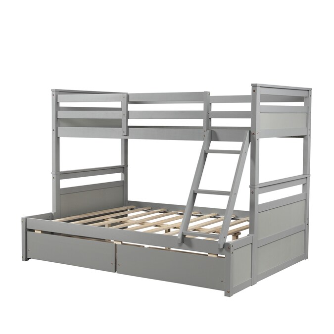 Casainc Bunk Bed Gray Twin Over Full, Gray Bunk Beds Twin Over Full
