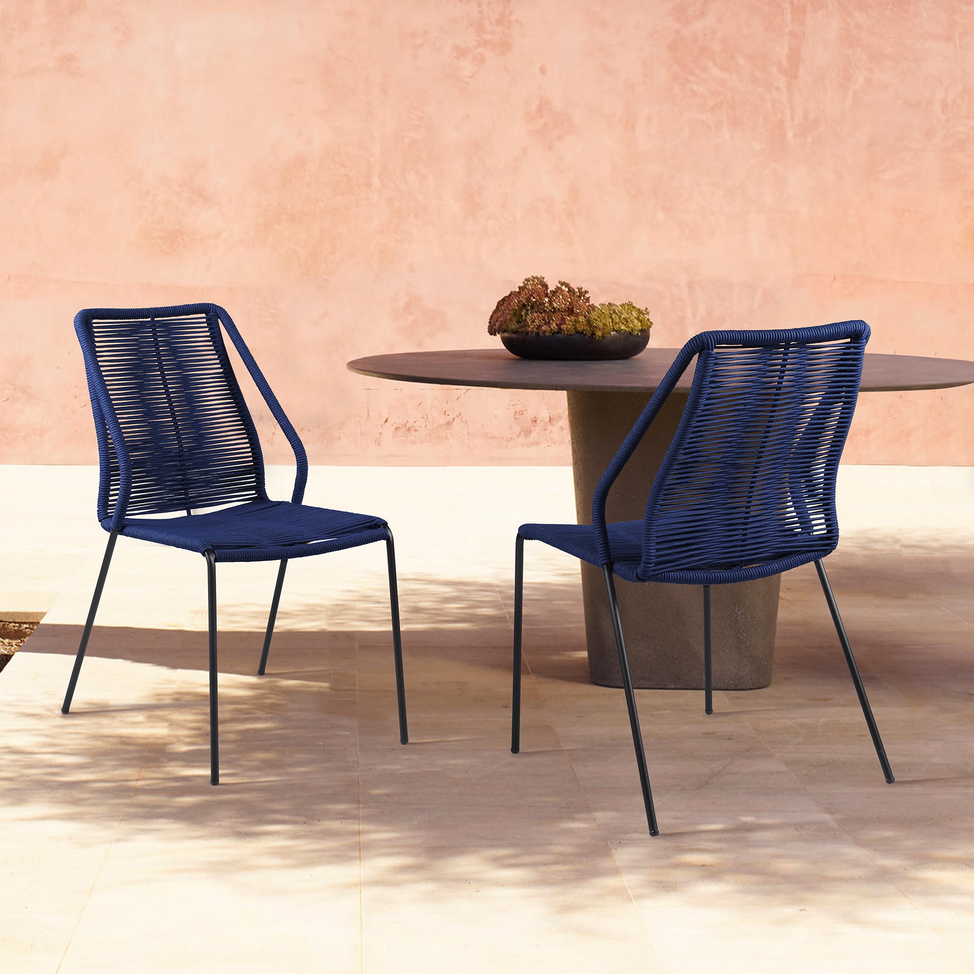 Clip 22" Blue Steel and Rope Armless Side Chairs - Set of 2