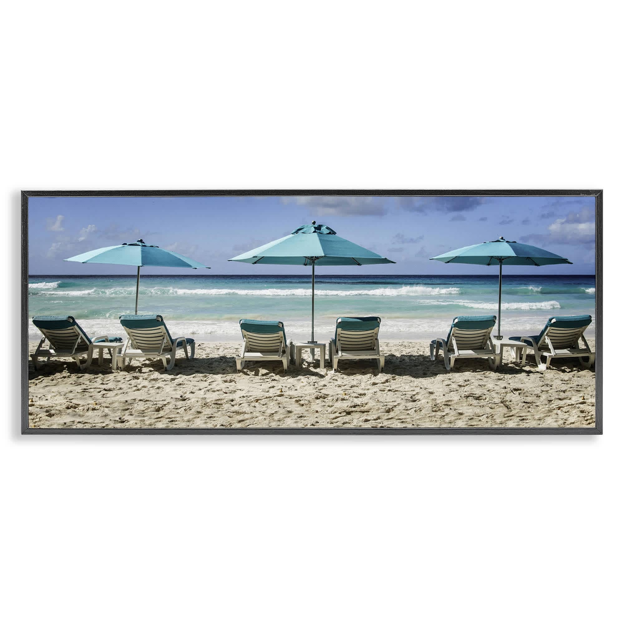 Stupell Industries Lined Up Beach Chairs Black Framed Giclee Art By ...