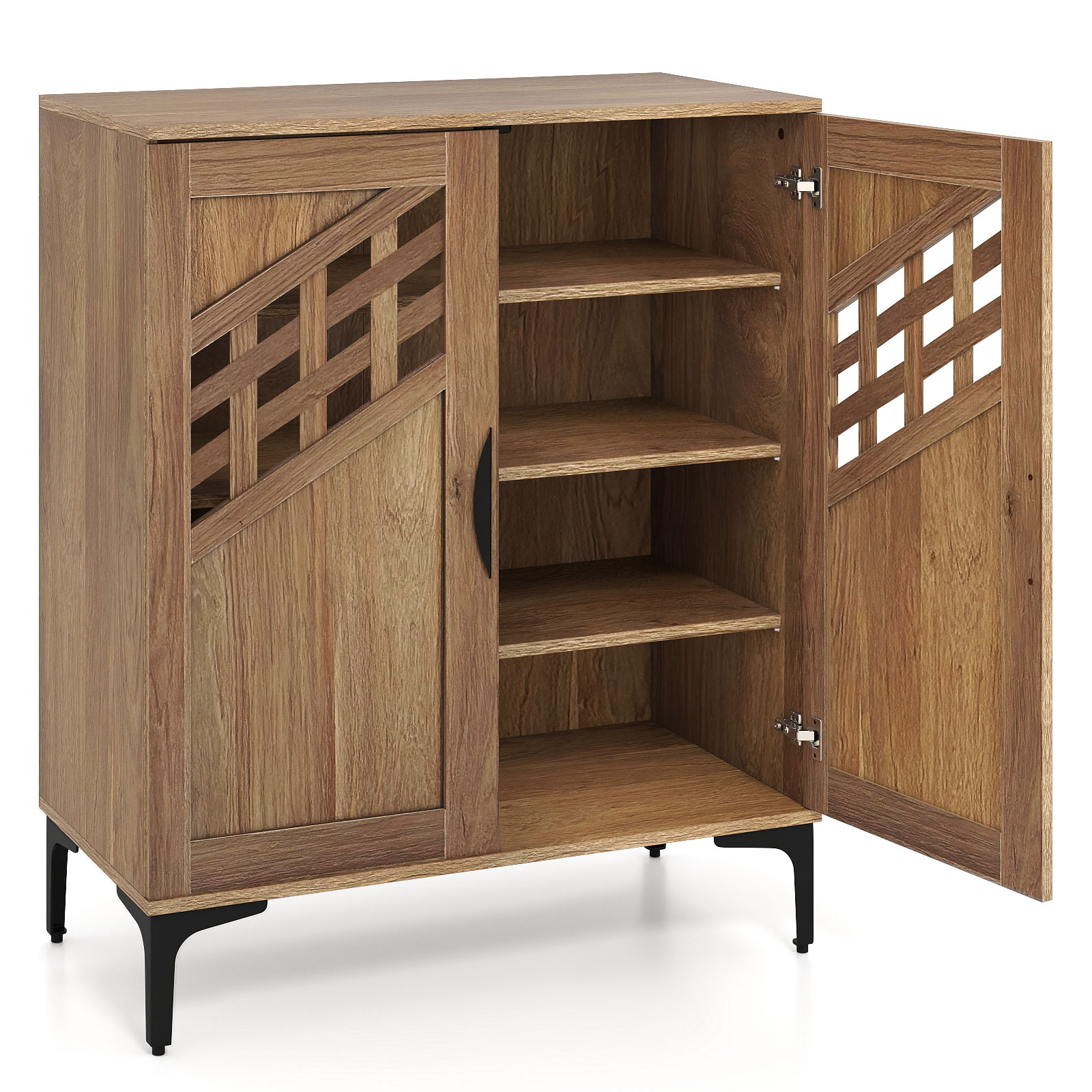 SUGIFT 4-Tier Farmhouse Shoe Storage With 3 Removable Shelves Open Top Shelf And Metal Legs Shoe Cabinet #LW018SUGHY1825
