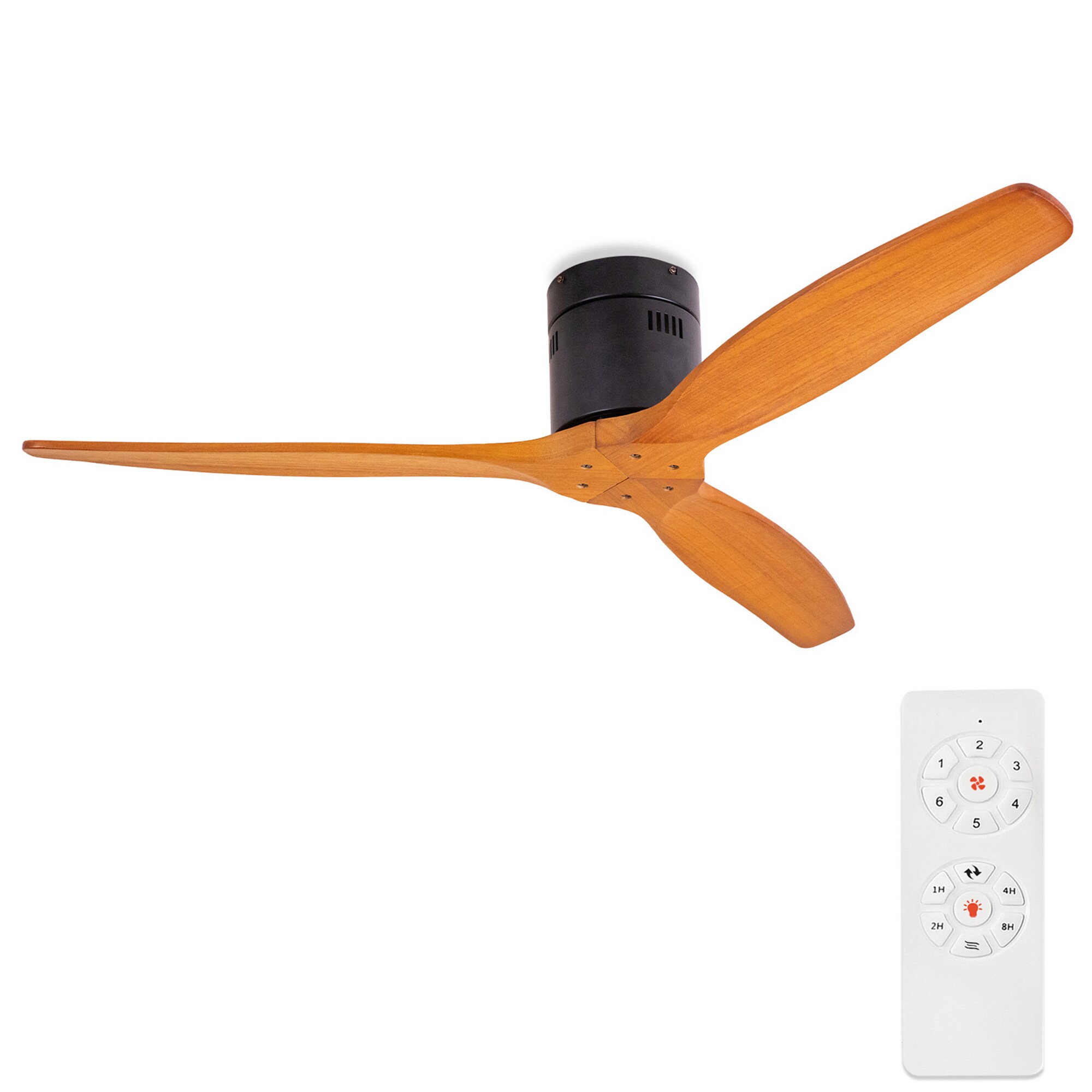 ExBrite DICF0119 52-Inches Matte Black with Solid Wood Blades Indoor Flush mount Propeller Ceiling Fan and Remote ( 3 -Blade)