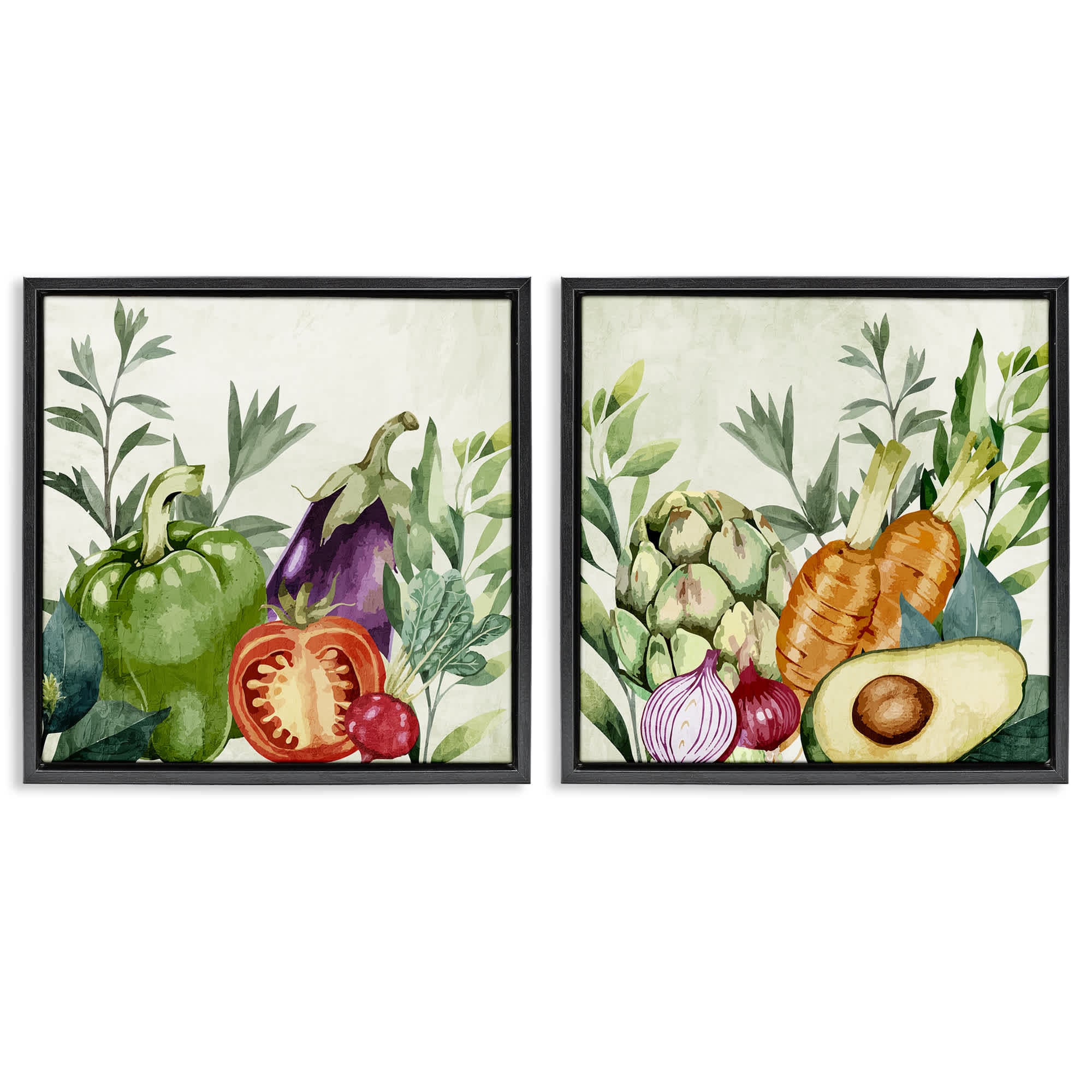 Stupell Industries B2-781-FFB-2PC-24X24 Country Harvest Vegetables 2 Piece Black Framed Floater Canvas Set By Kim Allen 25 x 25