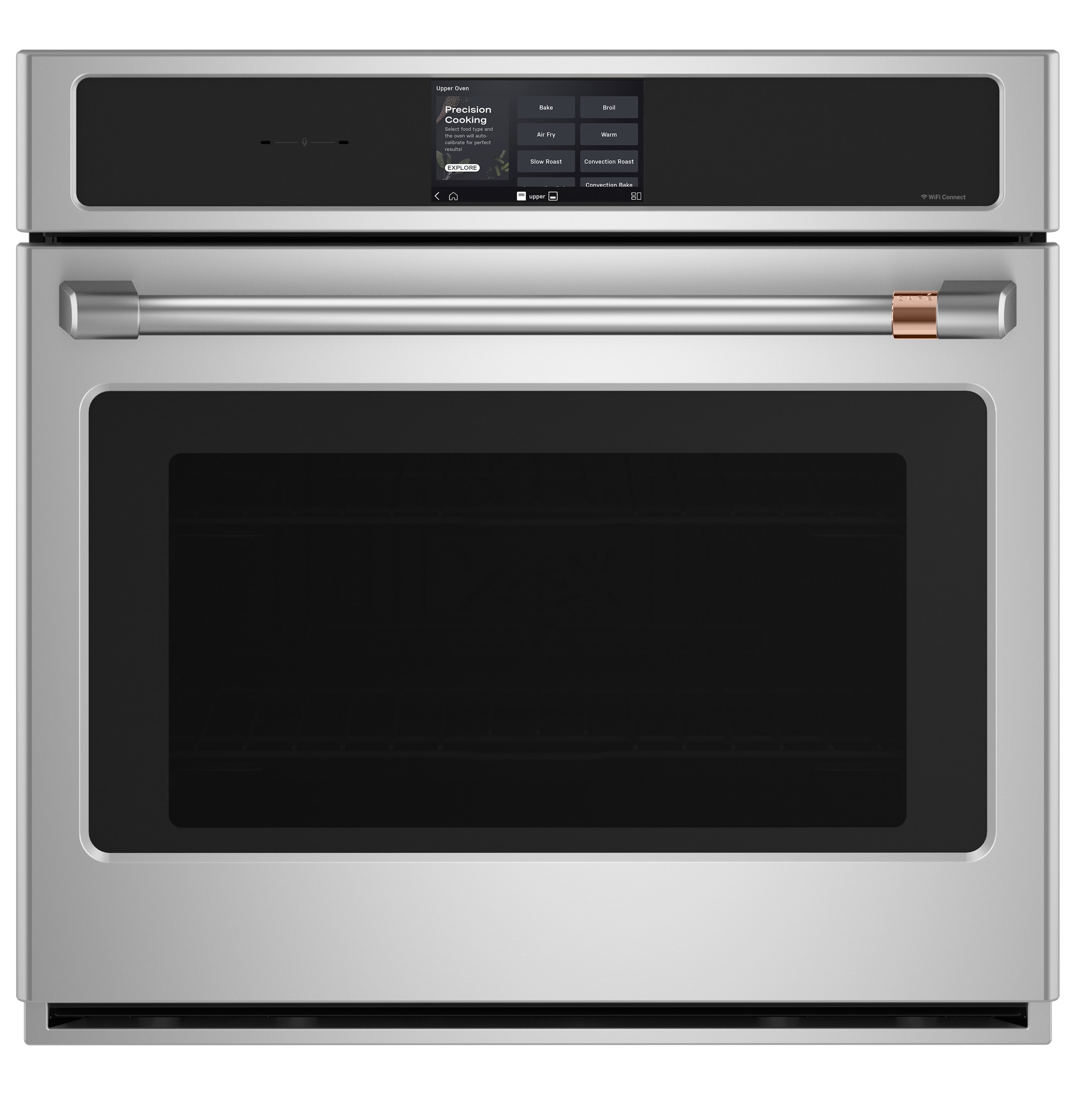 Cafe 30 inch Single Electric Wall Oven with Air Fry True Convection and Self + Steam Cleaning ( Stainless Steel with Brushed Stainless Handles )