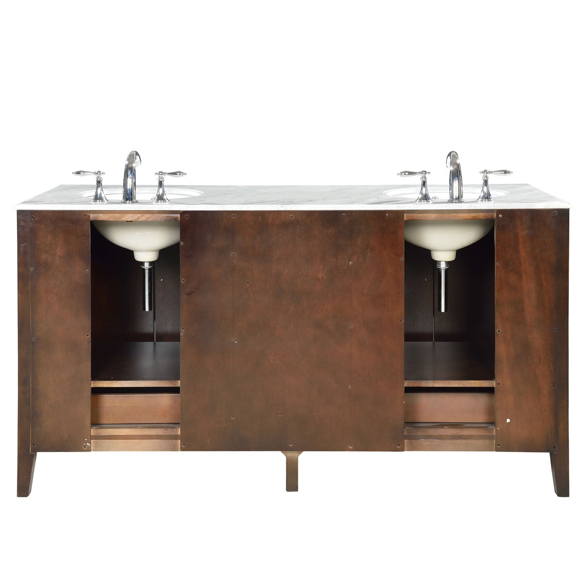 Transitional 68'' Double Walnut Solid Wood Vanity with Marble Top
