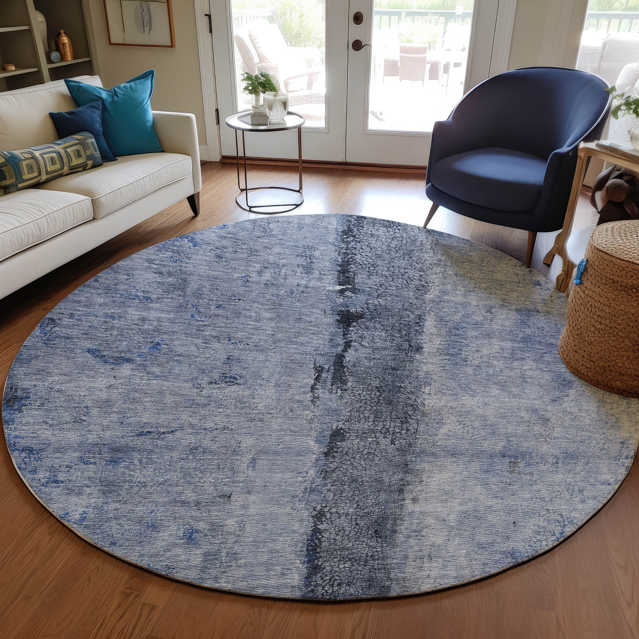 Addison Rugs ACN605DN8RO Chantille ACN605DN 8 x 8 (ft) Polyester Denim Round Indoor/Outdoor Abstract Machine washable Area rug