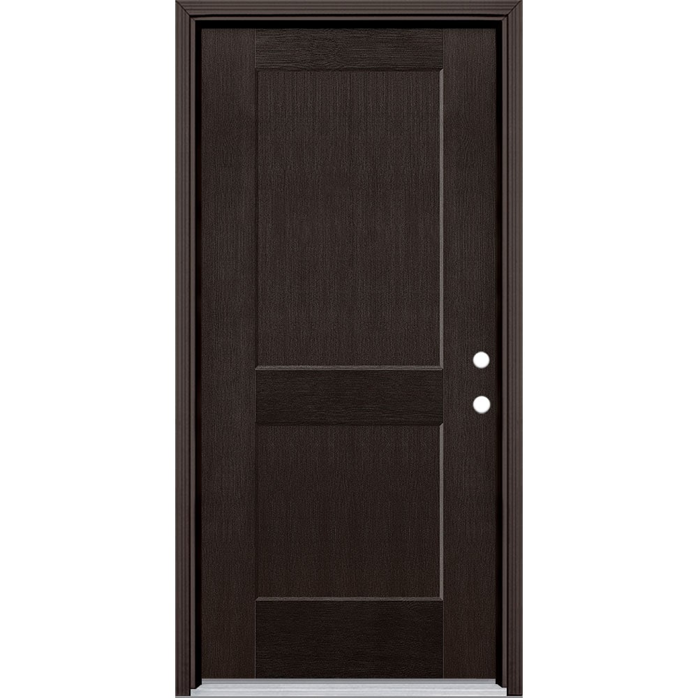 Masonite 5204076 Logan 36-in x 80-in x 4-9/16-in Fiberglass No glass Left-hand inswing Walnut Stained Prehung Front Door with Brickmould Insulating core