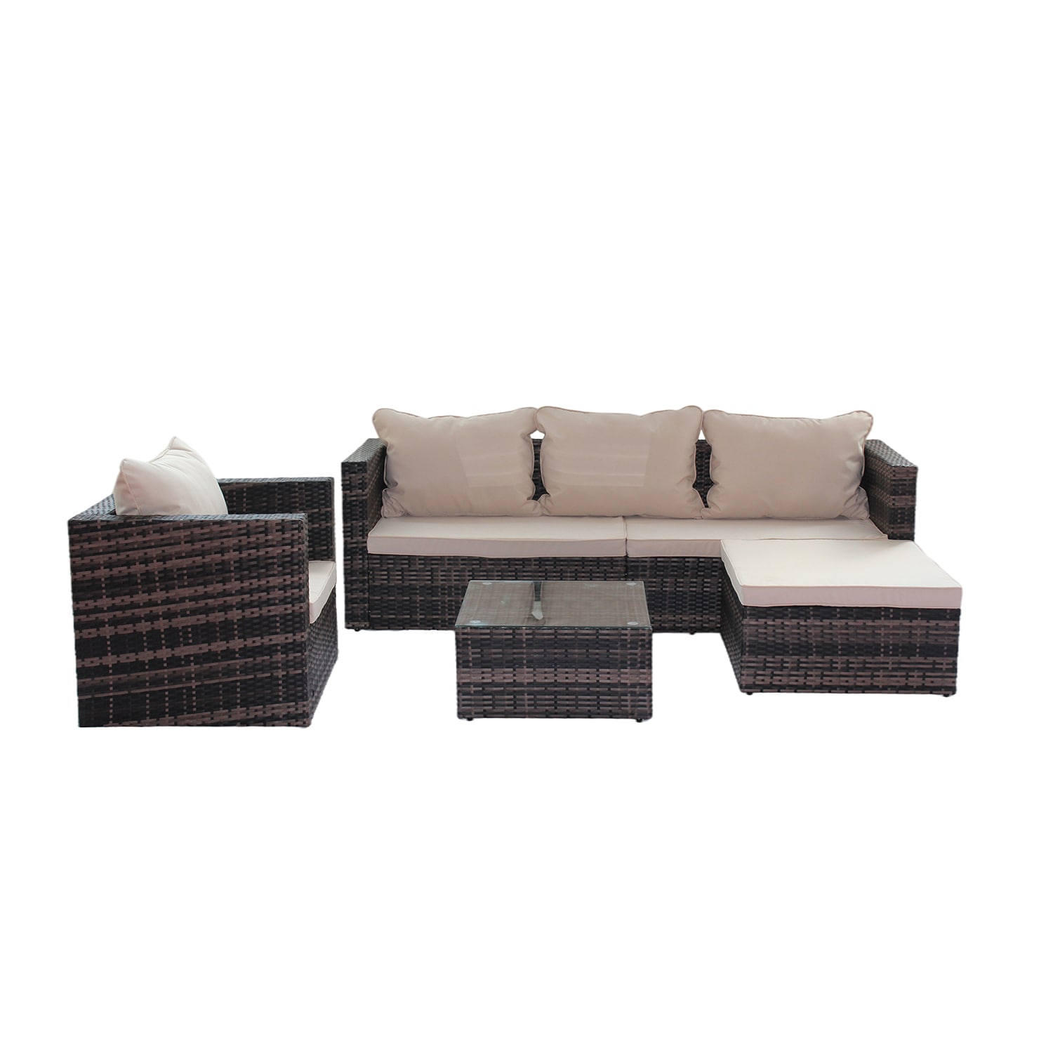 SINOFURN SYA690029BN 4 -Piece Rattan Patio Sofa Conversation Set with Brown Cushions