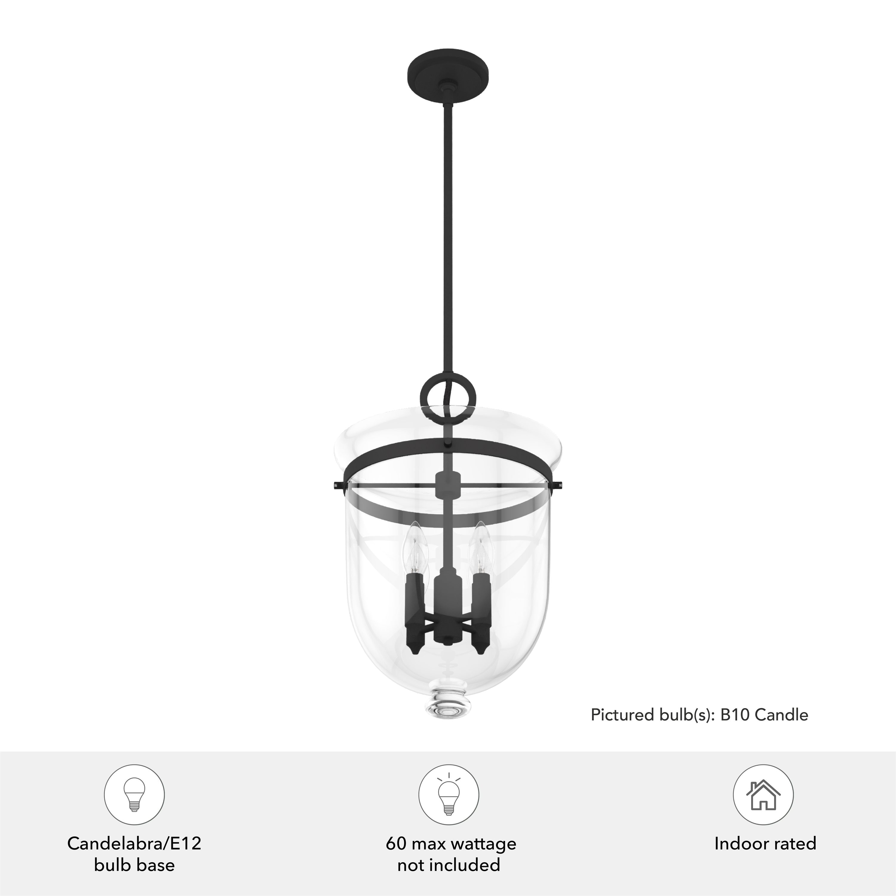 Hunter Belltown 3-Light Rustic White Transitional Clear Glass Urn LED Medium Hanging Pendant Light