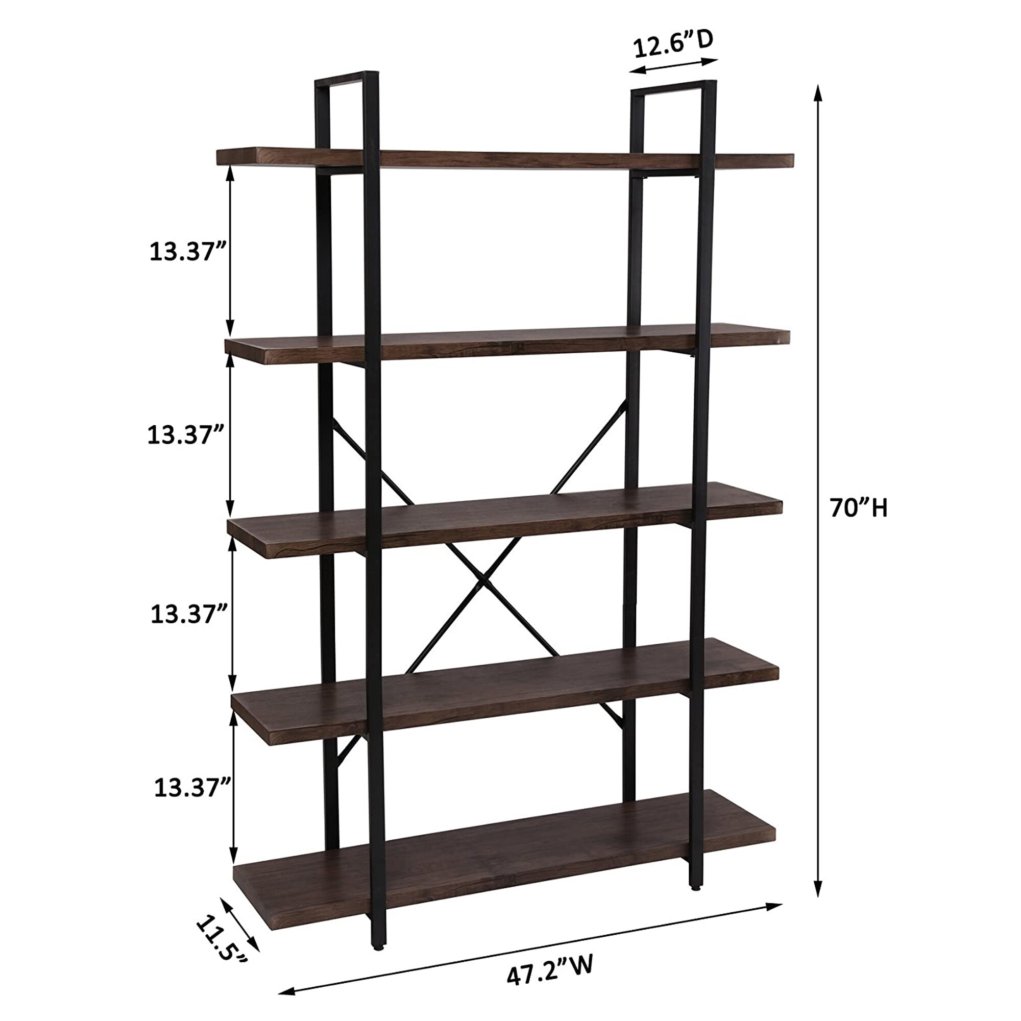 CASAINC 5-Shelf Bookcase Brown Wood 5-Shelf Bookcase (47-in W x 70-in H ...